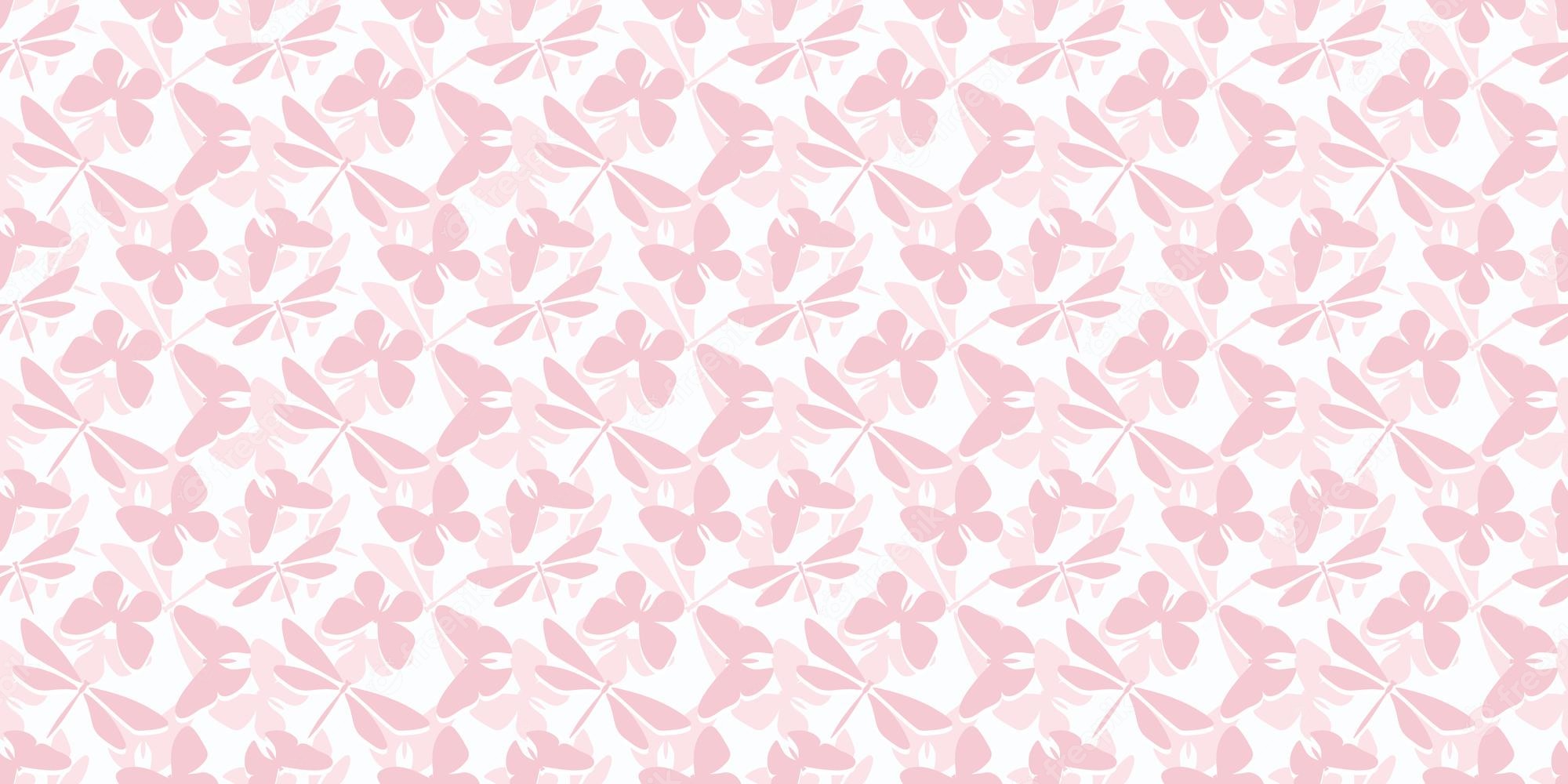 Premium Vector. Pink butterfly and dragonfly seamless pattern background