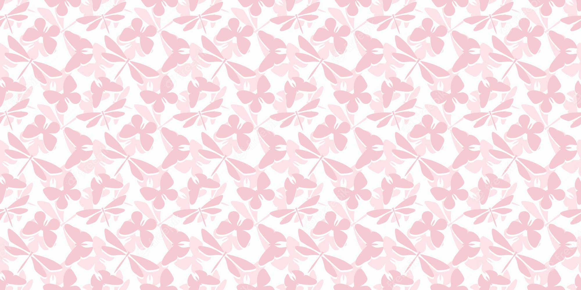 Premium Vector. Pink butterfly and dragonfly seamless pattern background