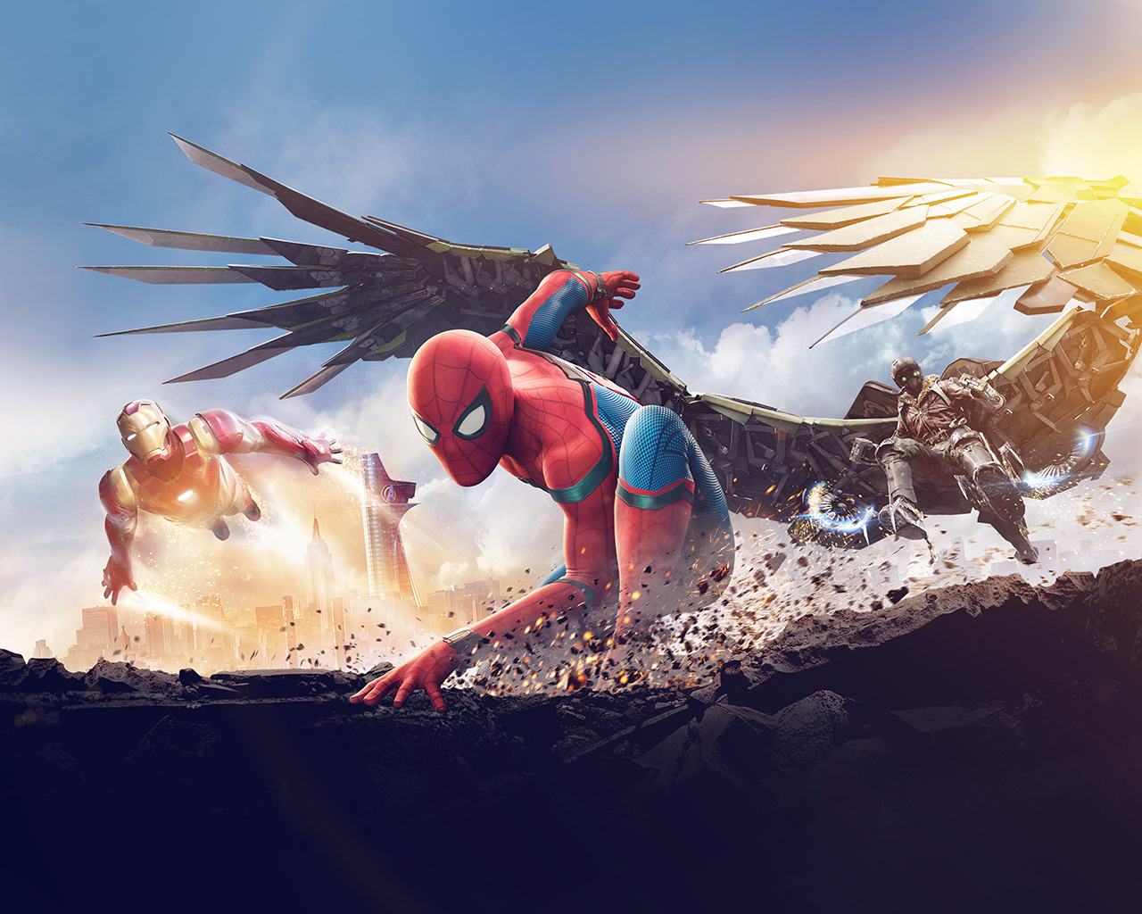 wallpaper for desktop, laptop. homecoming spiderman hero marvel illustration art flare