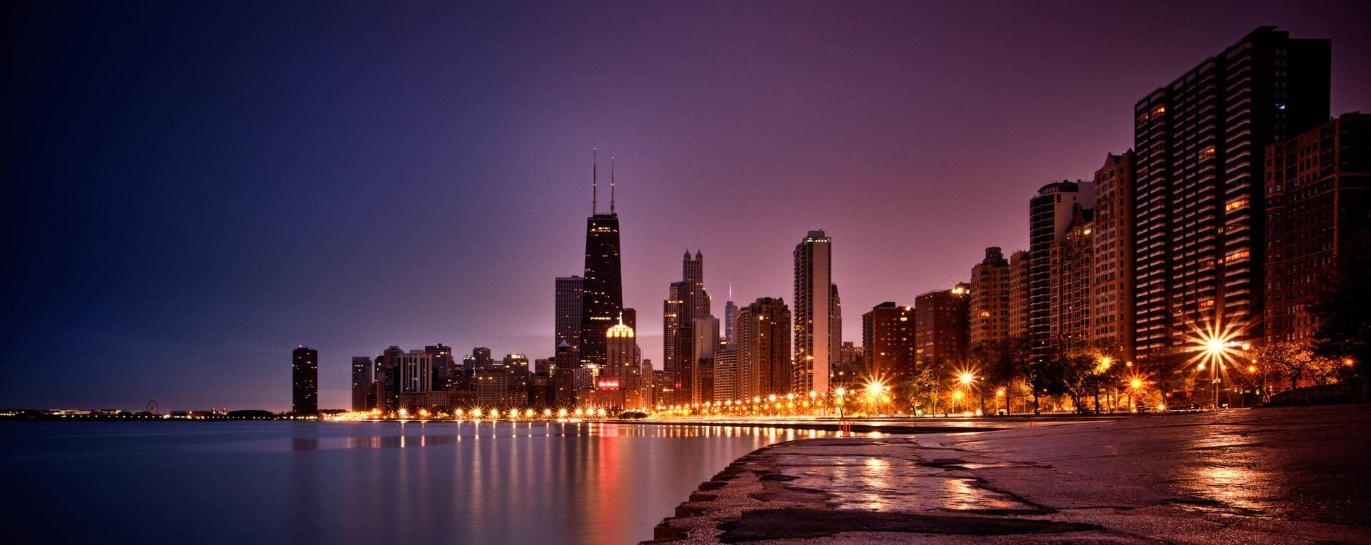 Download Blue And Purple Chicago Skyline Wallpaper