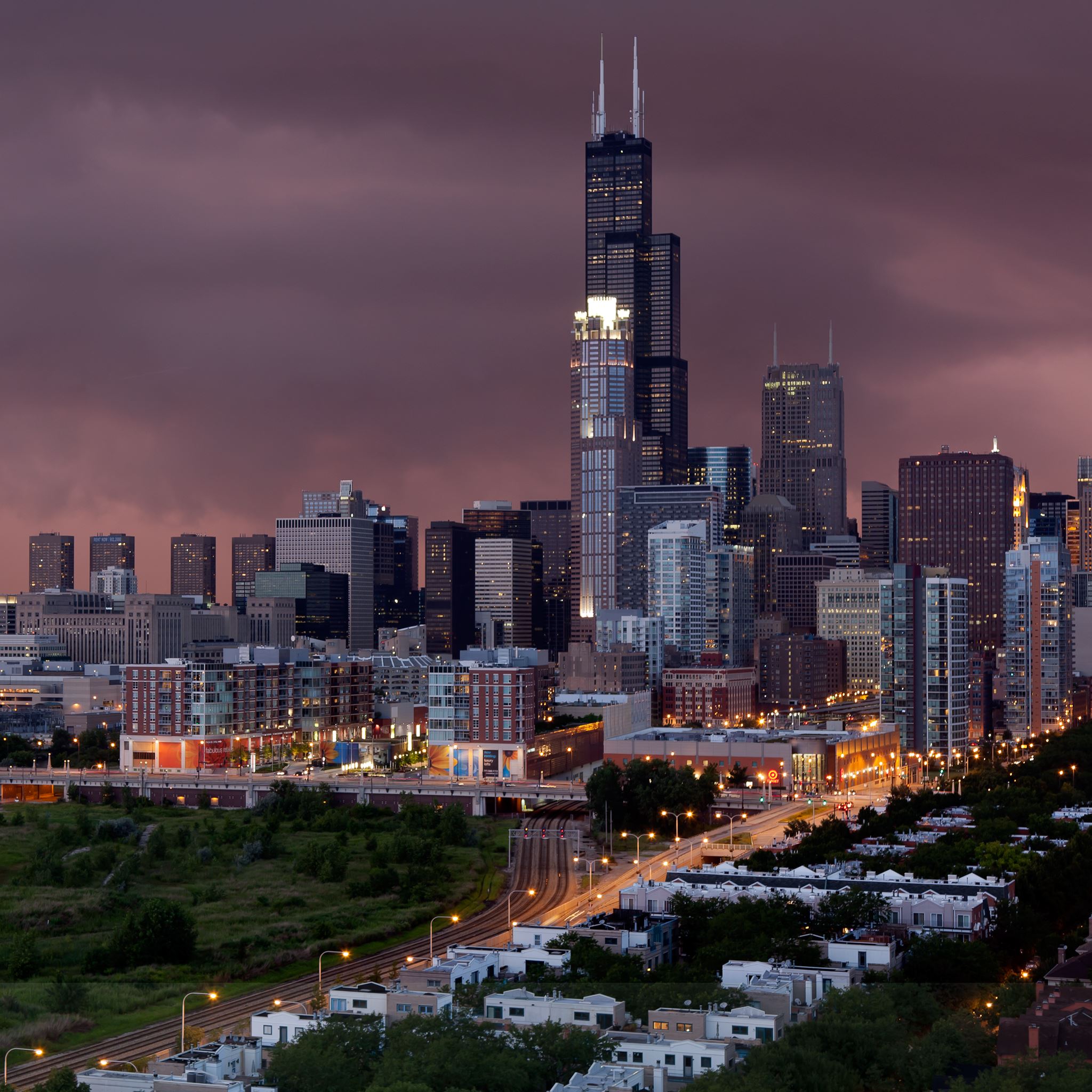 Sunset and Storm in Chicago iPad Air Wallpaper Free Download