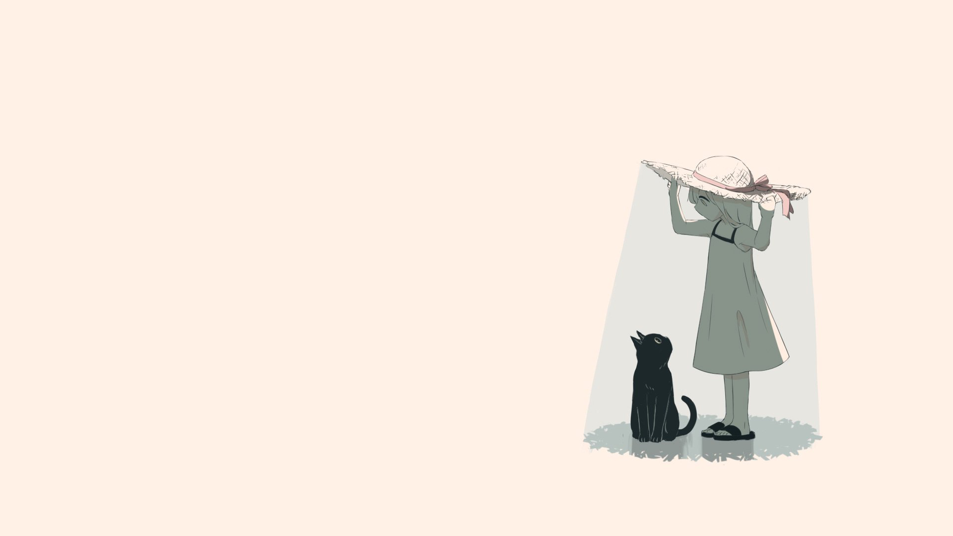 Wallpaper, manga, simple background, minimalism, cat 1920x1080