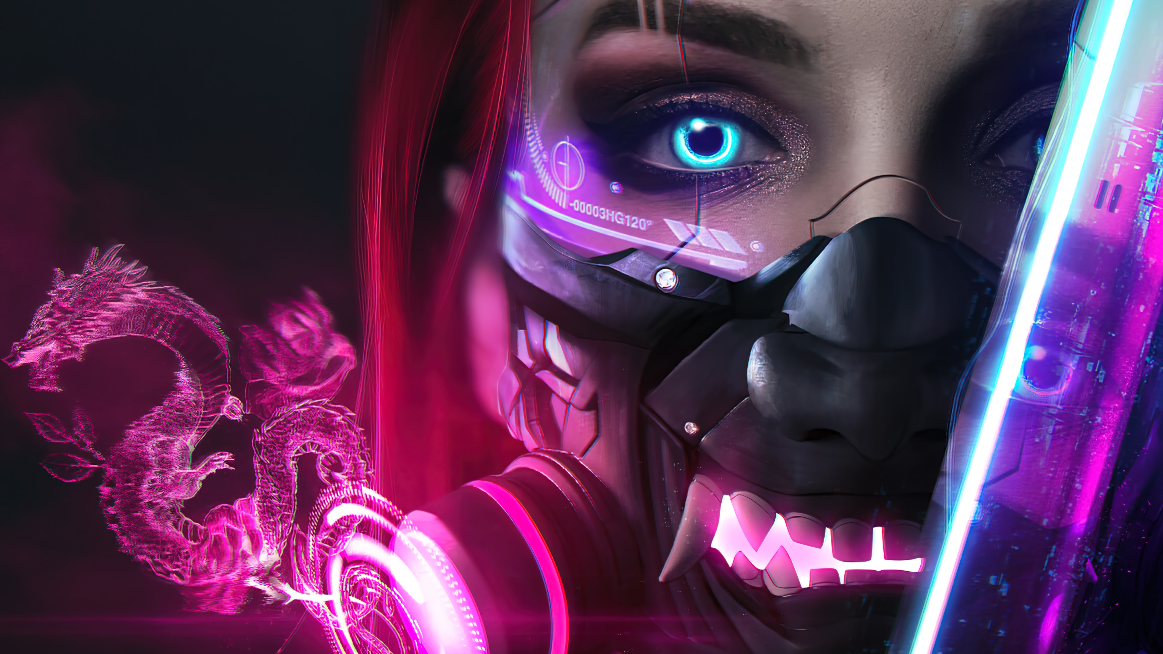 Cyberpunk, Girl, Oni, Mask, Sci Fi, Digital Art, 4k Gallery HD Wallpaper