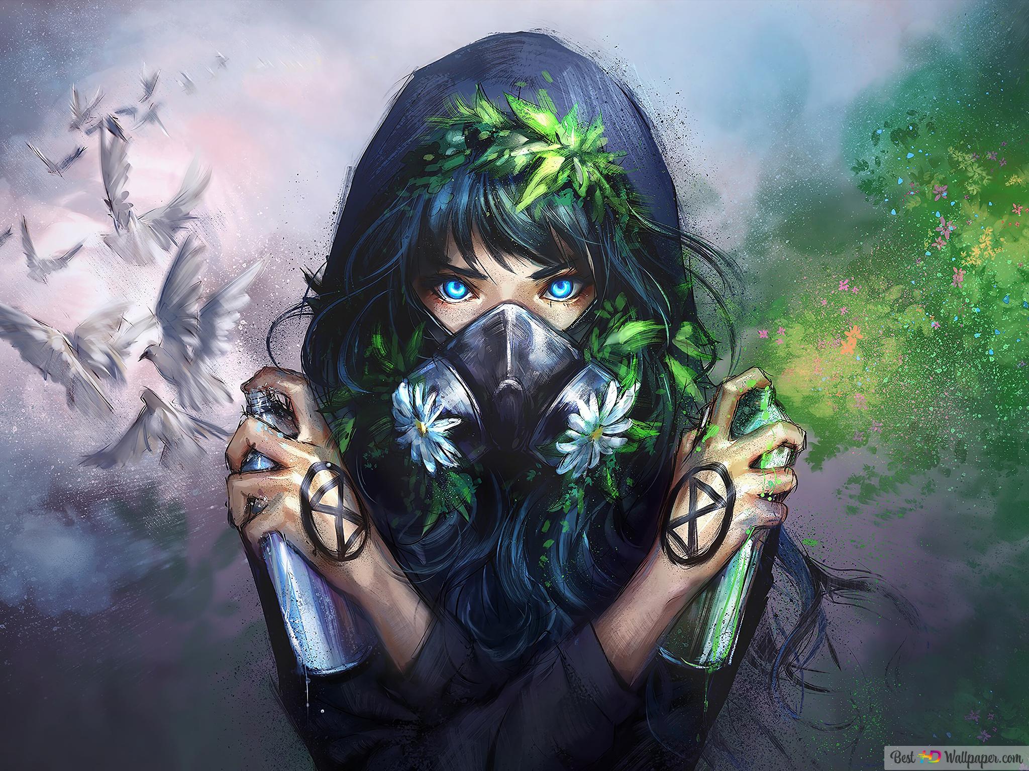 Anime Gas Mask Girl 4K wallpaper download