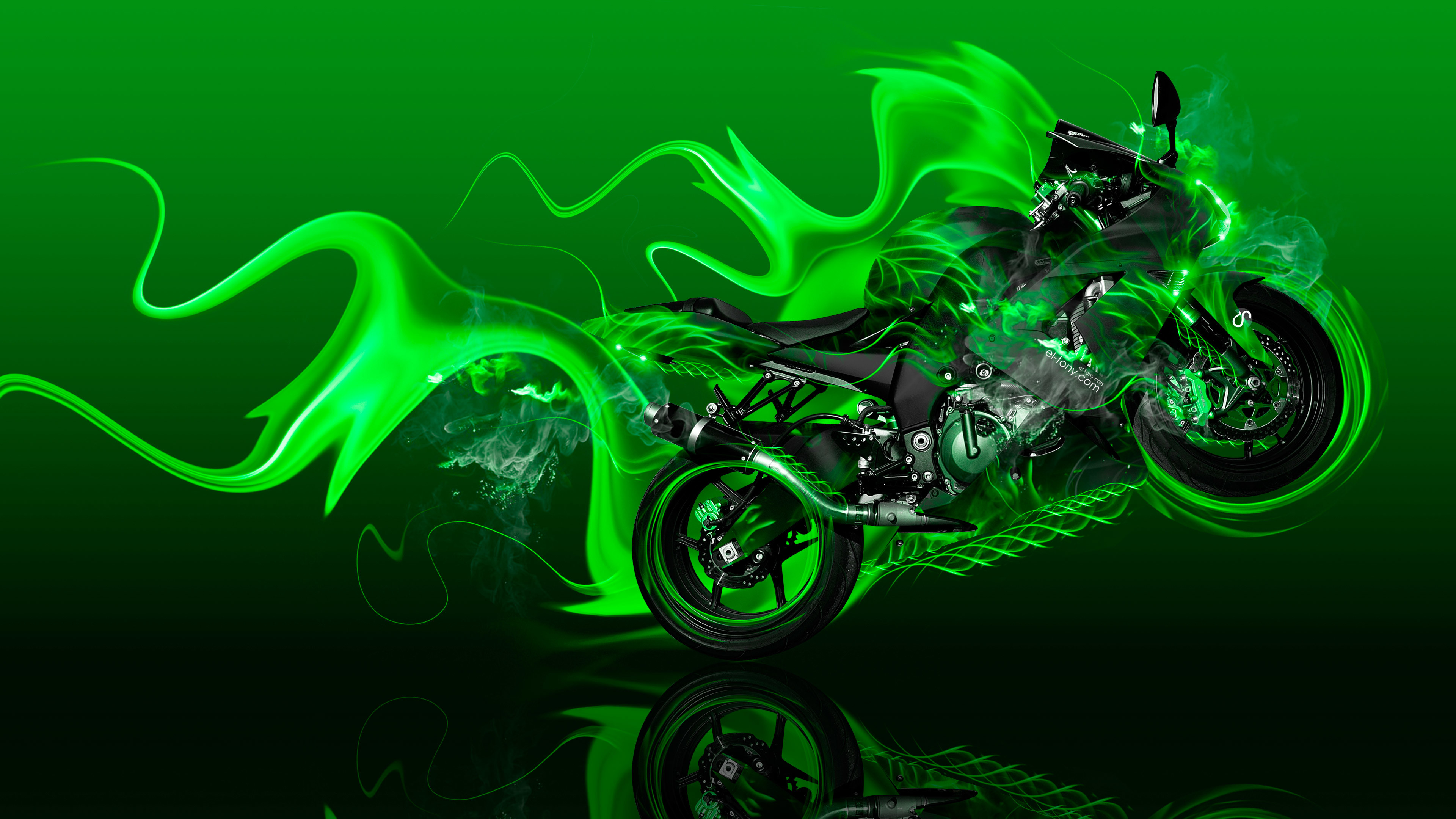 Moto Kawasaki Side Super Fire Abstract Bike 2017 Wallpaper 4K design