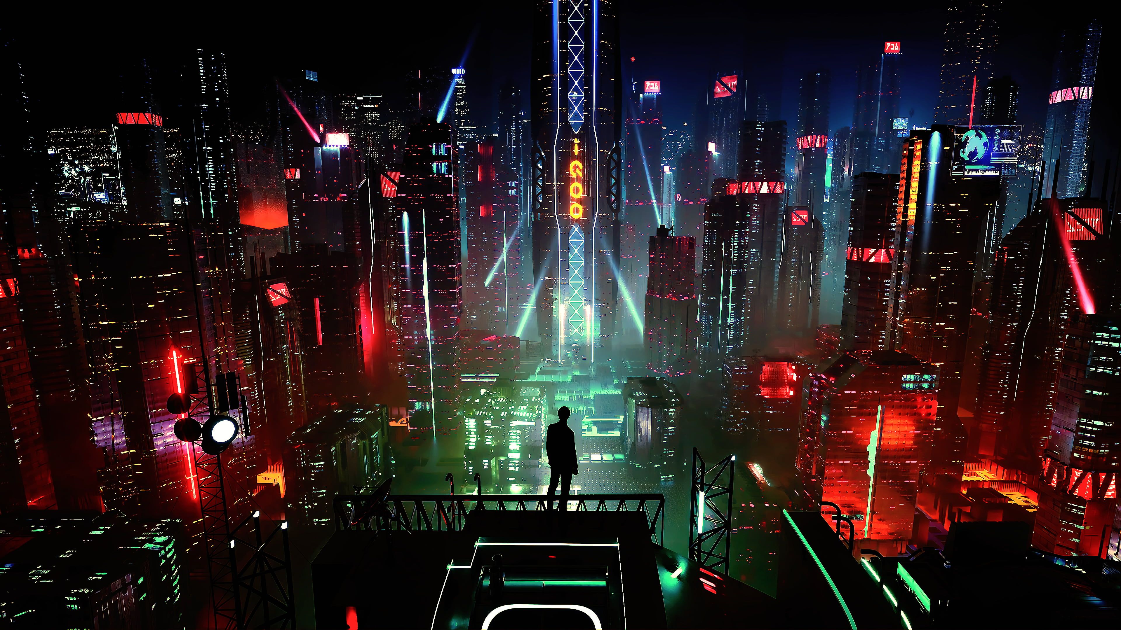 Neon city Wallpaper 4K, Futuristic city, Cyber city