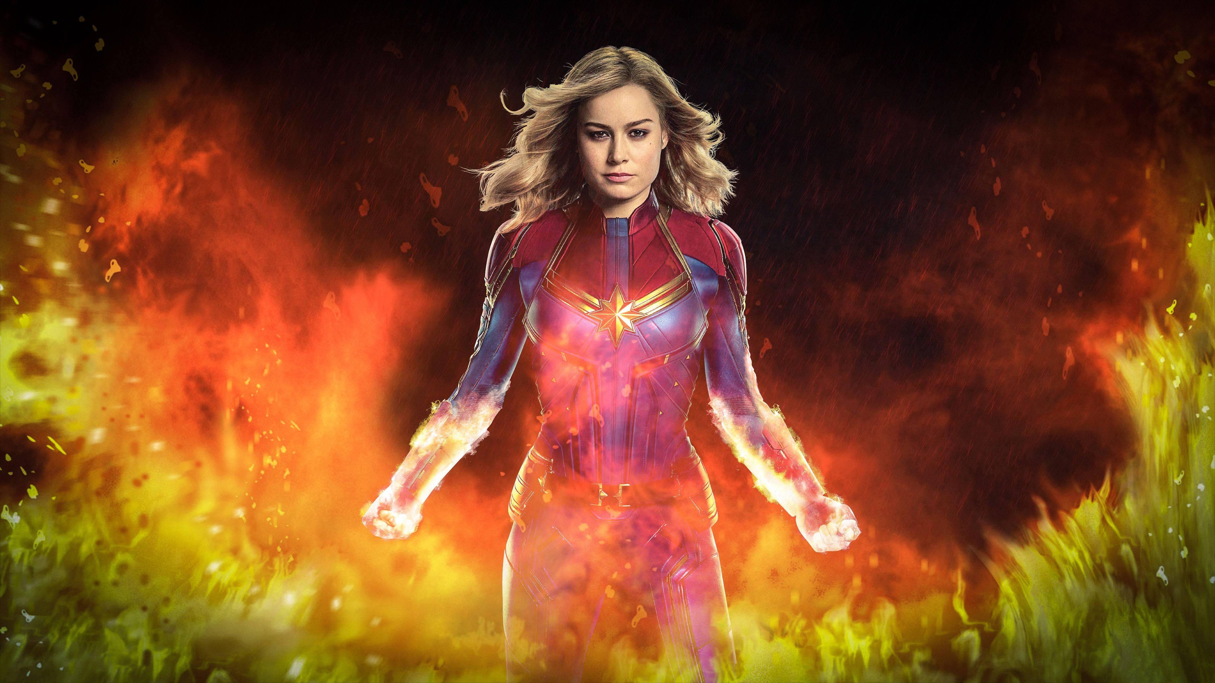 Download Captain Marvel 4k Burning Flame Wallpaper