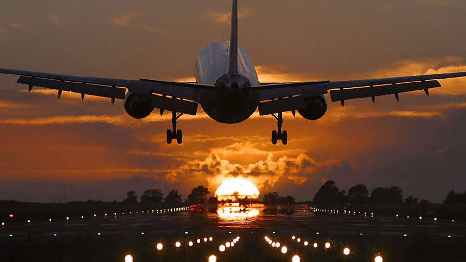 Download 4k Plane Sunset Takeoff Wallpaper