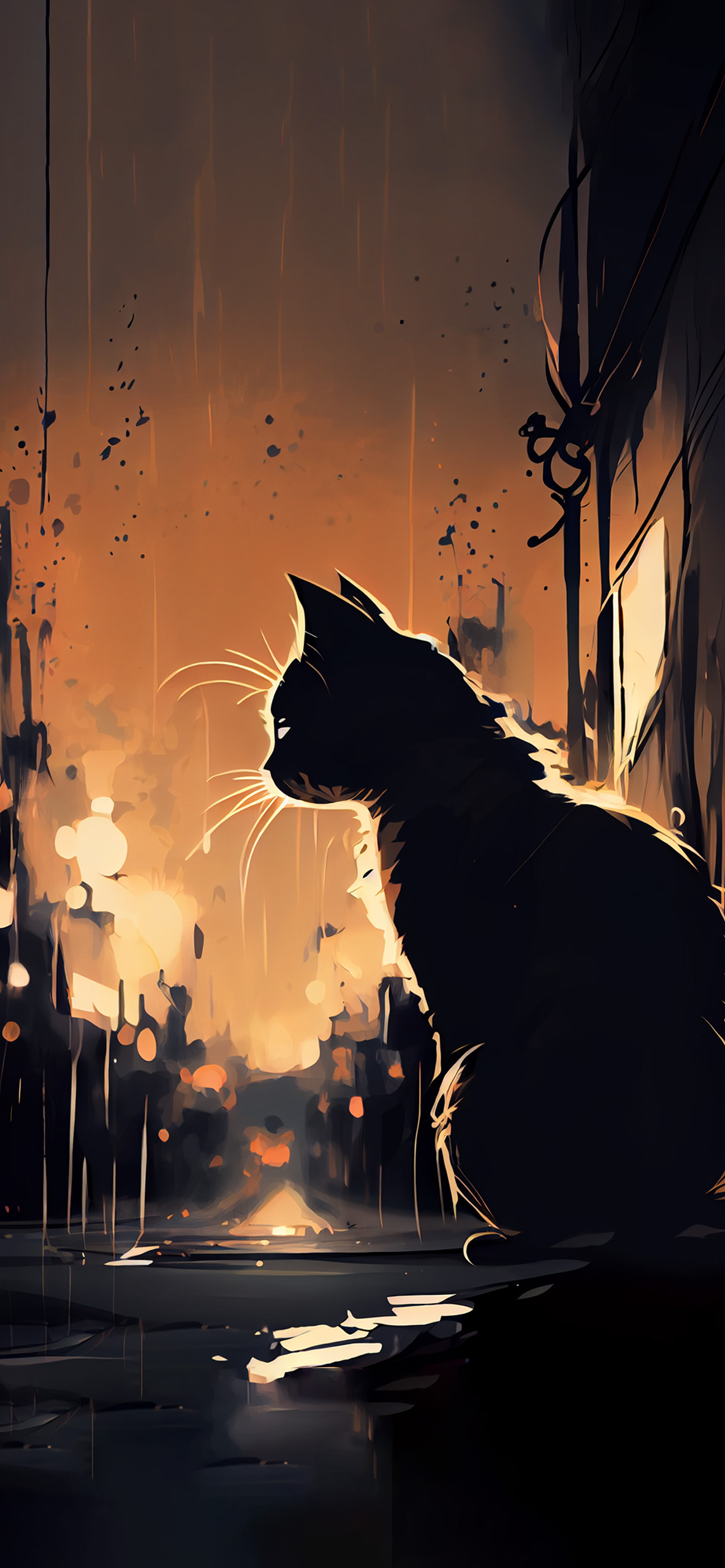 Cat & Rain Art Wallpaper Aesthetic Wallpaper for iPhone 4k