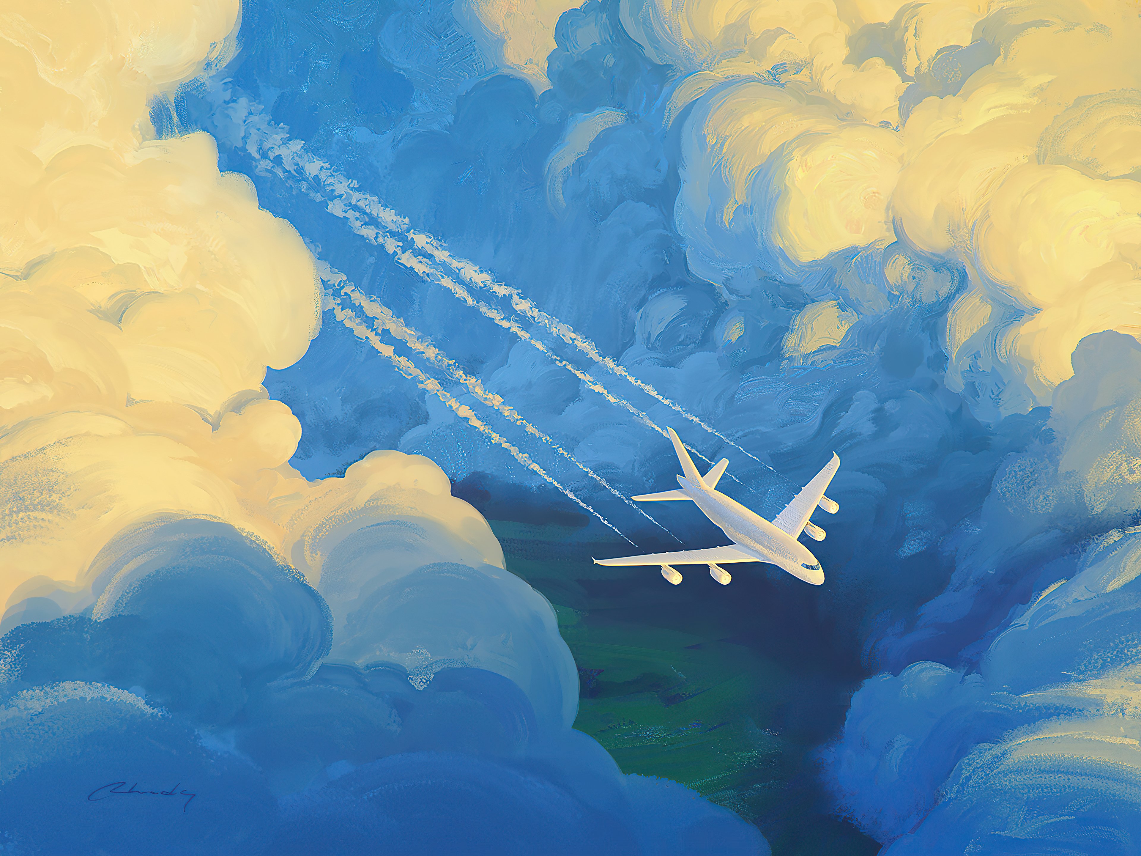 PLane in the clouds Artwork Wallpaper 4k Ultra HD