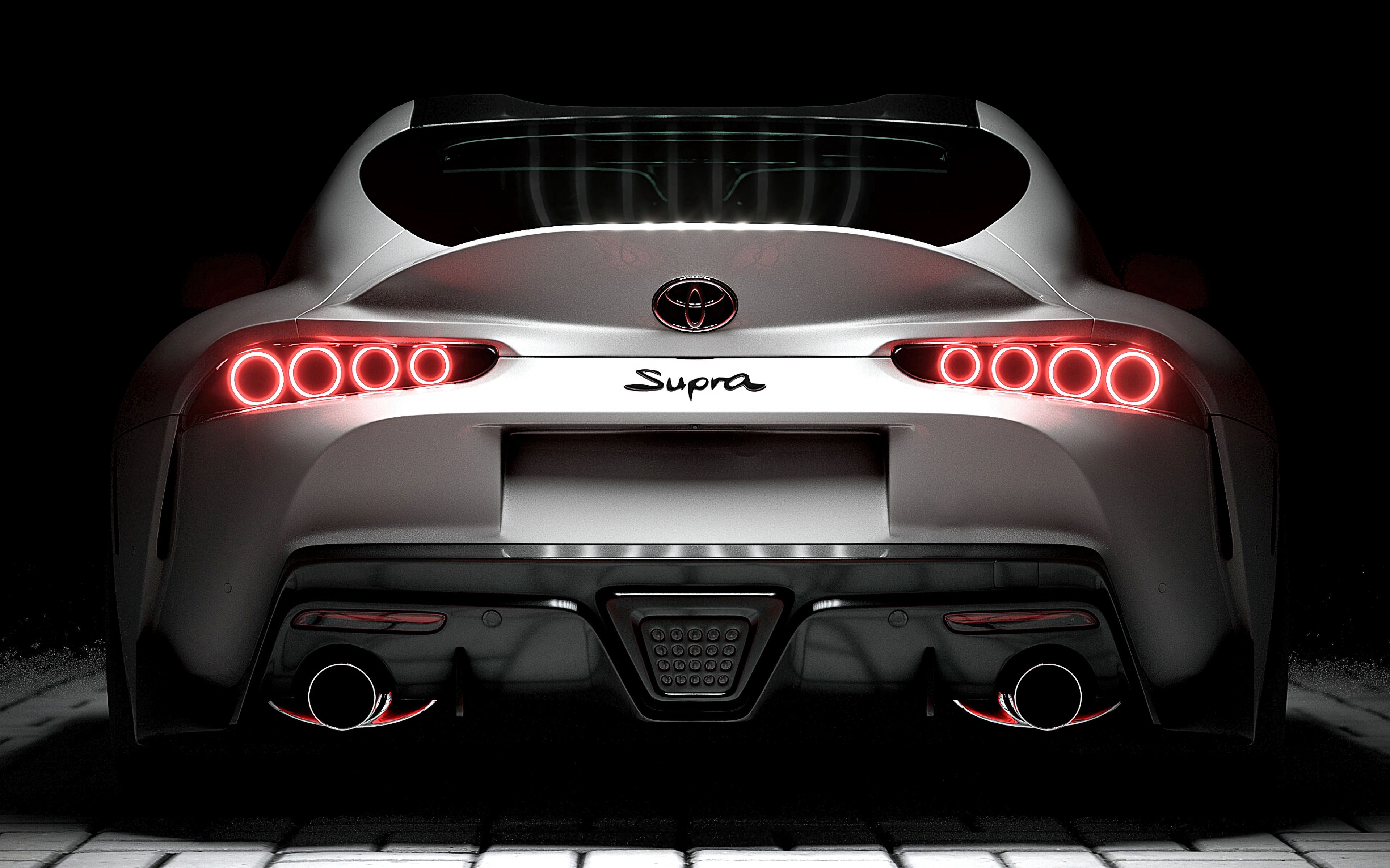 Download wallpaper 3840x2400 toyota supra, toyota, sportscar, white, rear view, backlight 4k ultra HD 16:10 HD background