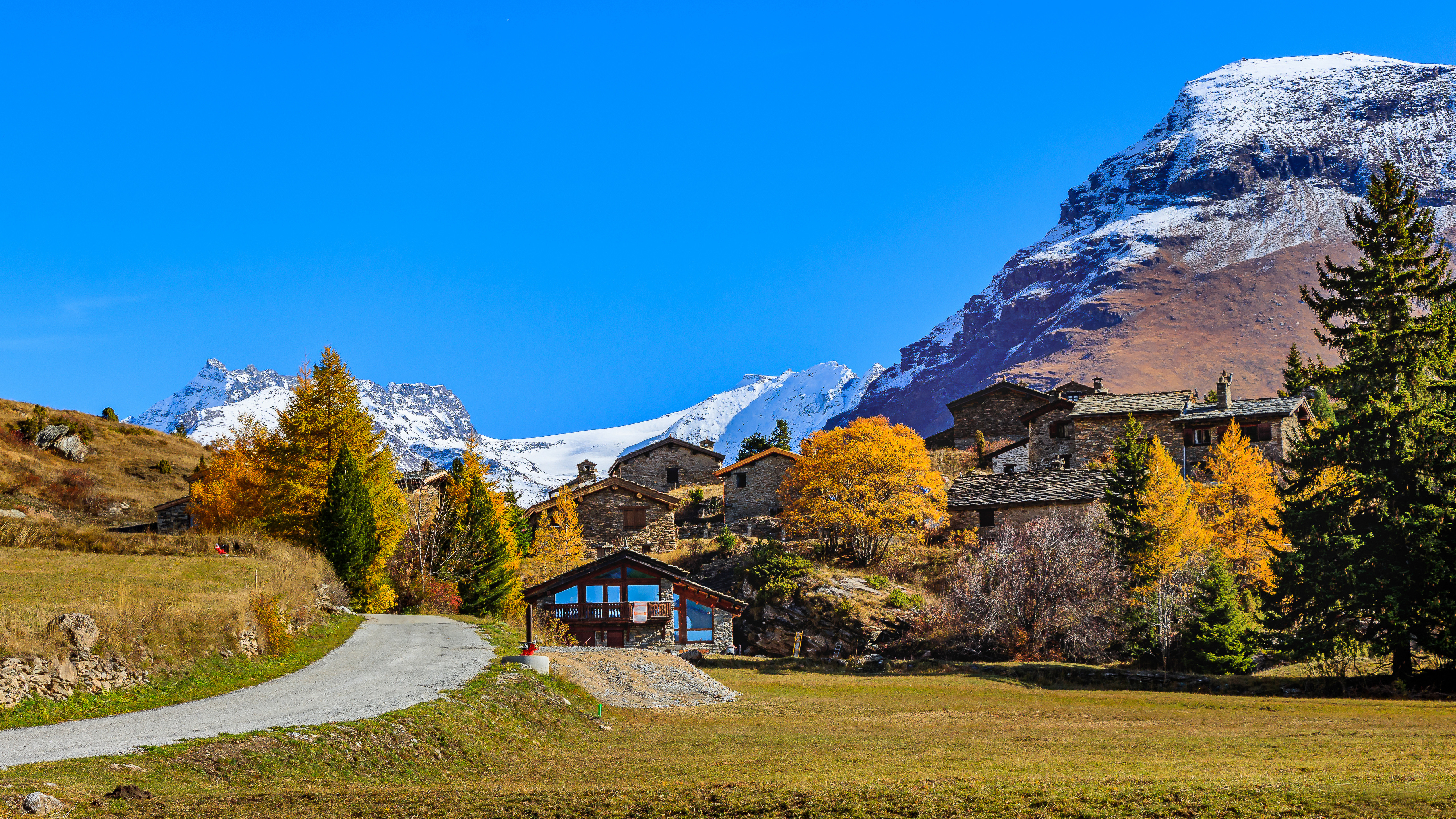 image Alps France Maurienne Nature Autumn mountain Houses 5120x2880