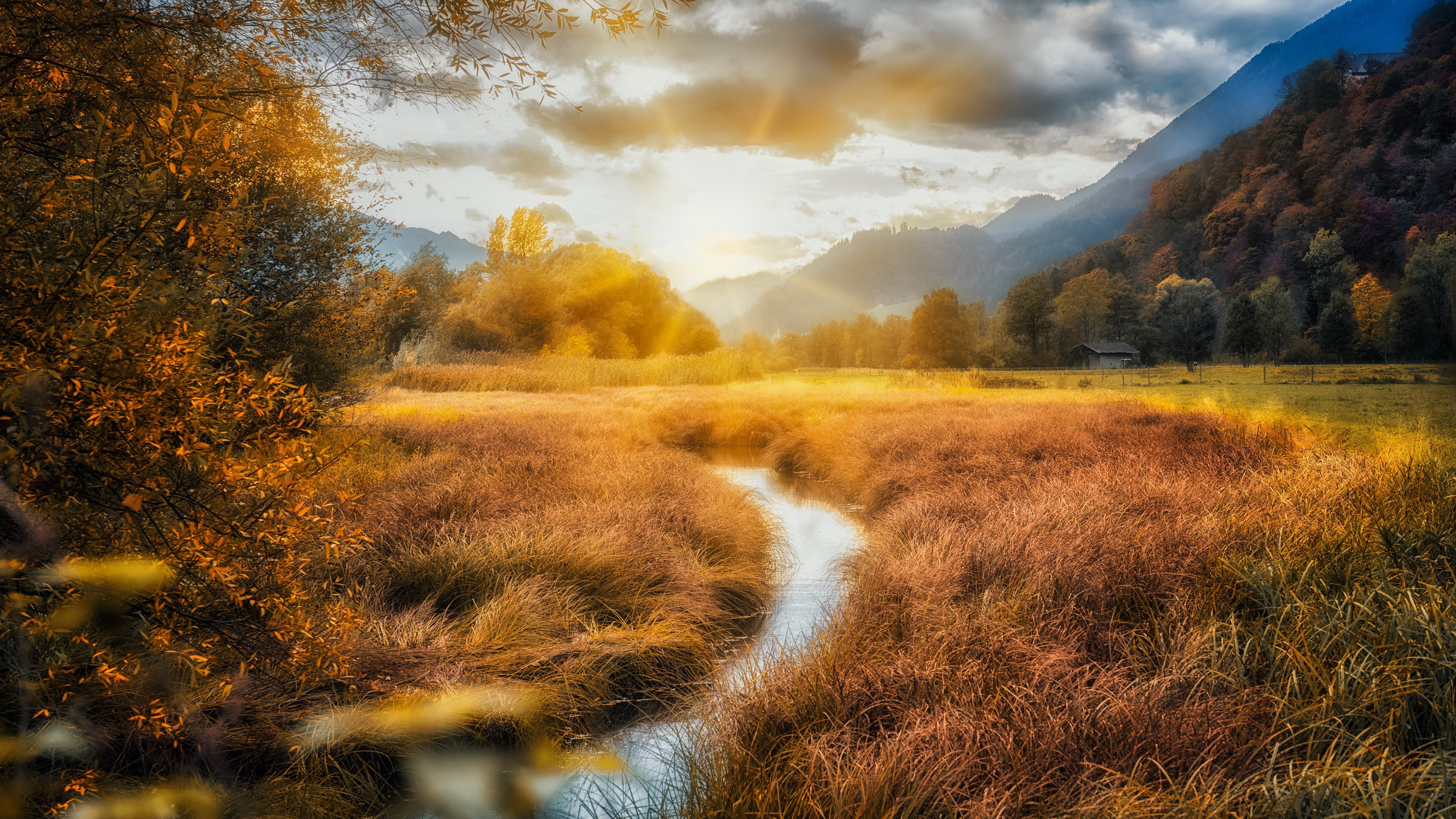 mountains rivers fields autumn clouds 5k MacBook Air Wallpaper Download