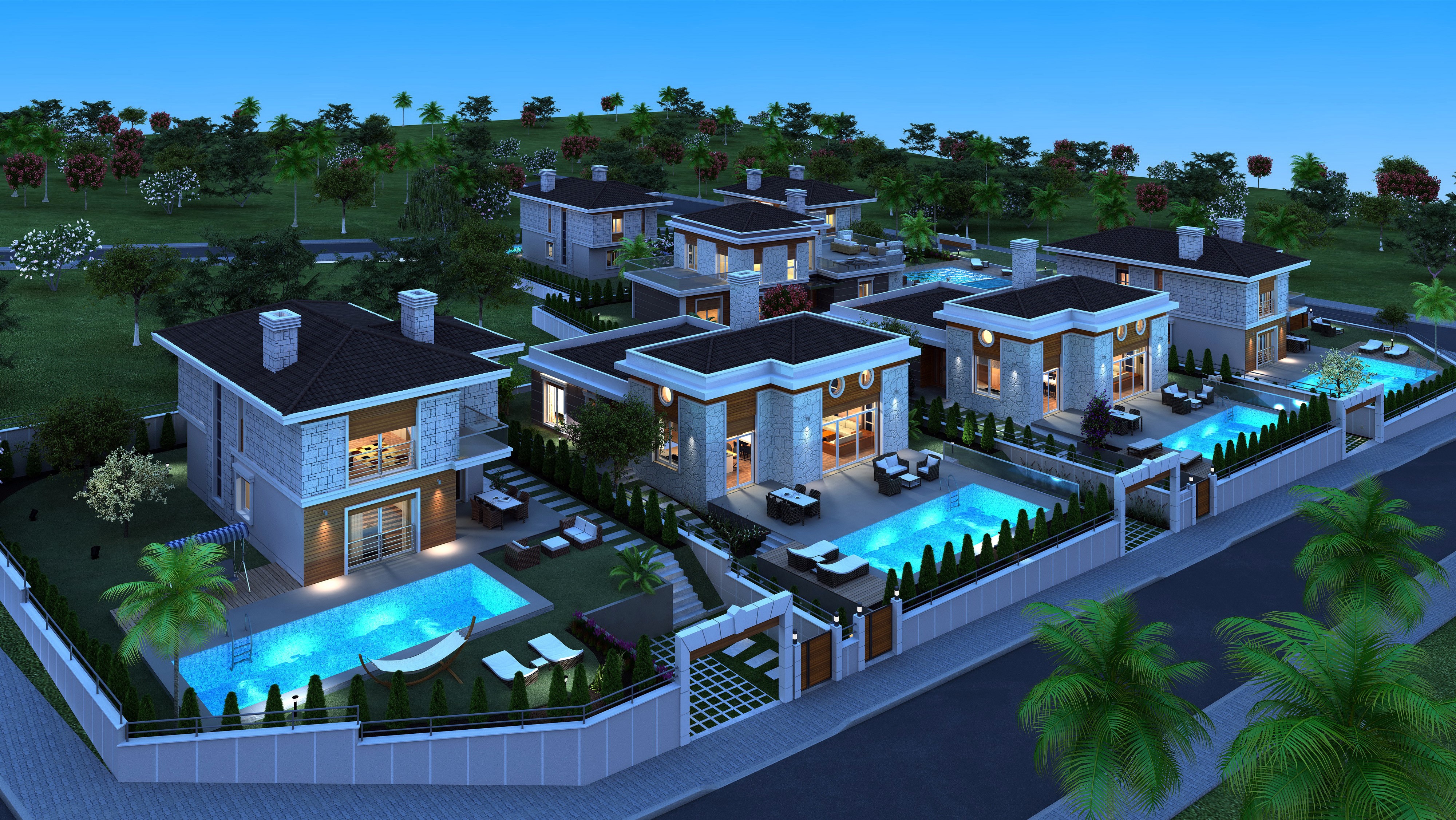 4K, Houses, Mansion, Night Gallery HD Wallpaper