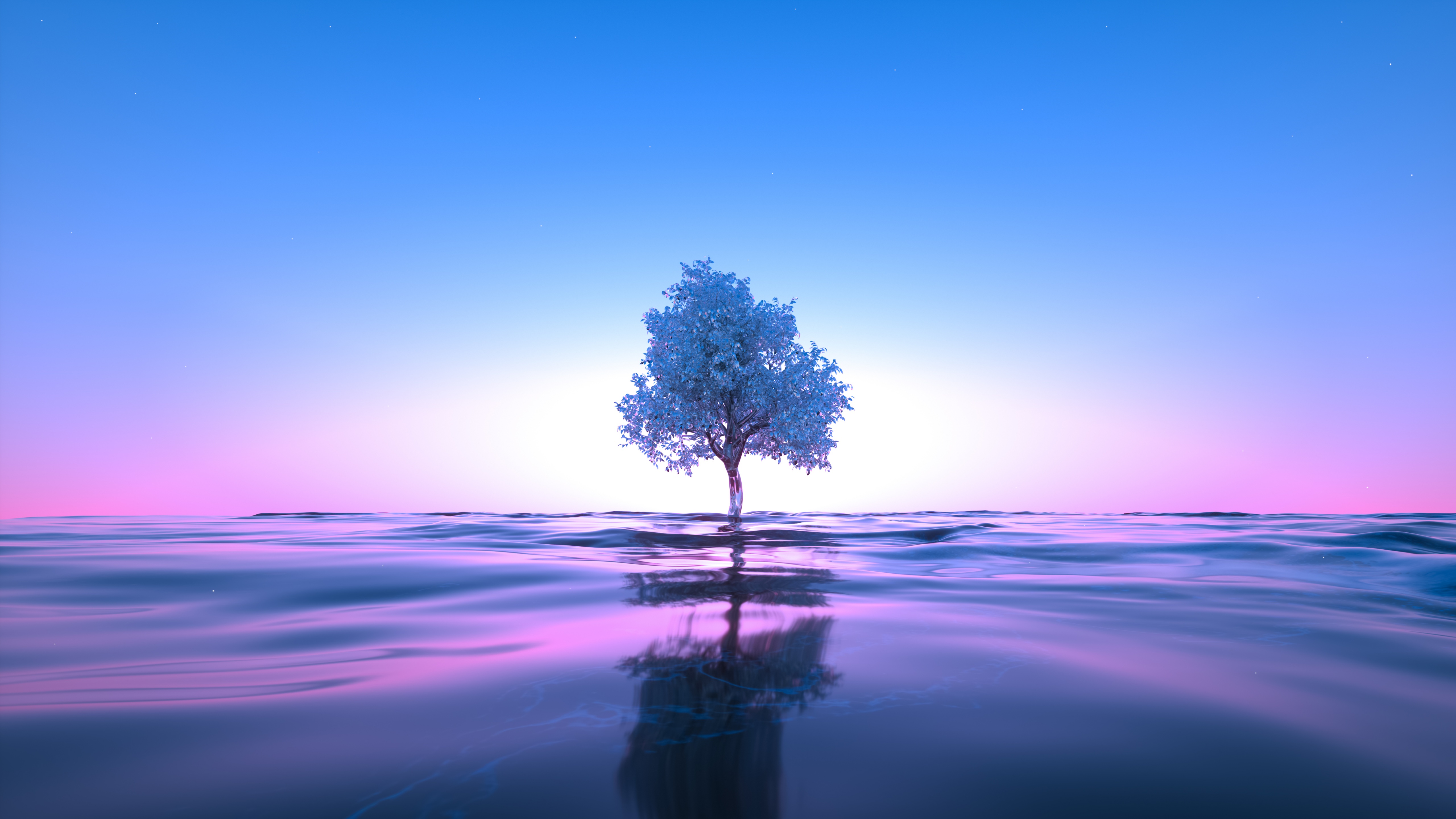 Tree Wallpaper 4K, Neon, Body of Water, Reflection