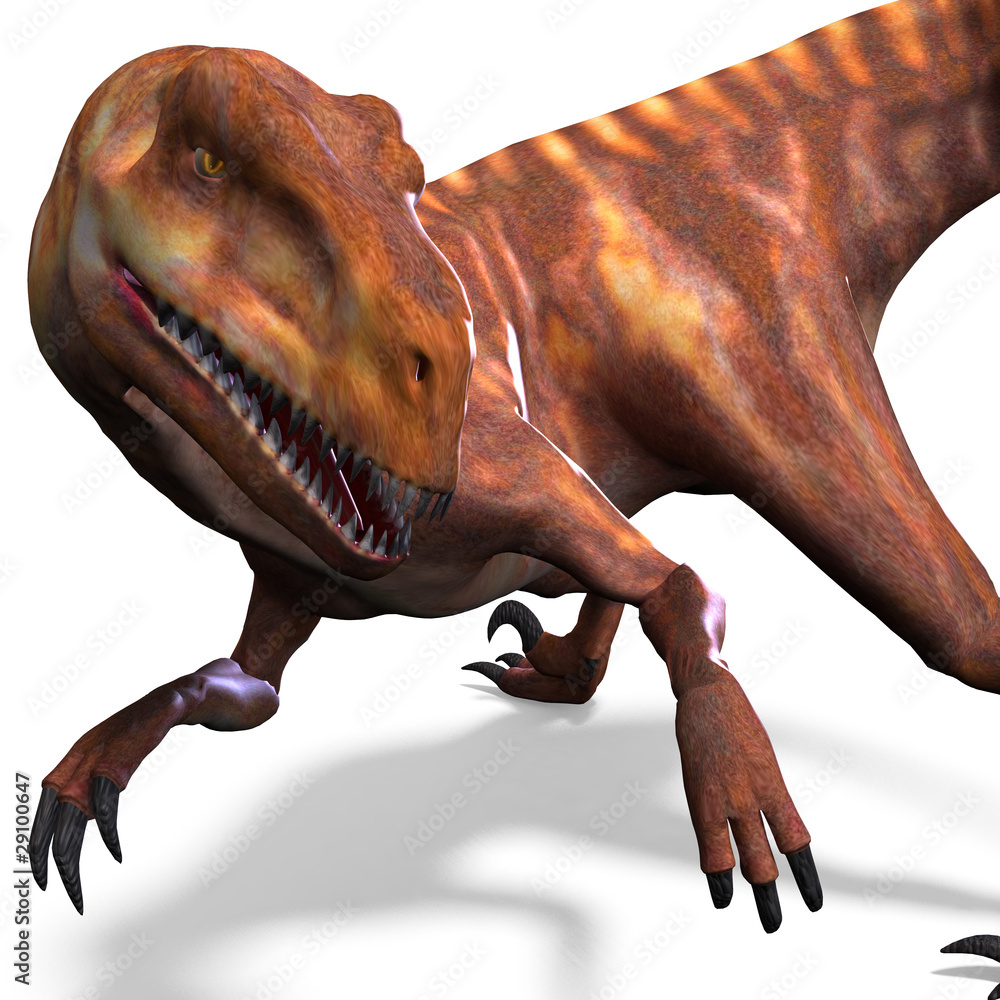 Dinosaur Deinonychus. 3D rendering with clipping path and Stock Illustration