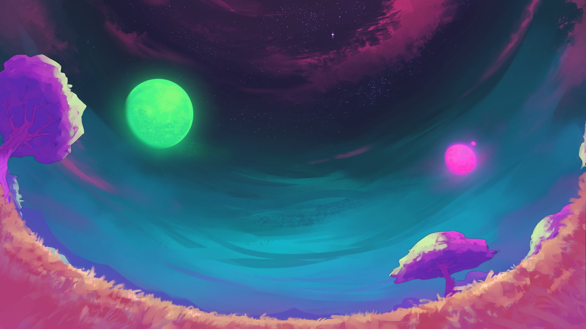 Friendsim 2 A Secret Since It's Now Being Used As Our Site Background, But We'd Like To Share This Amazing Re Draw Of The Twin Moons Landscape That Did