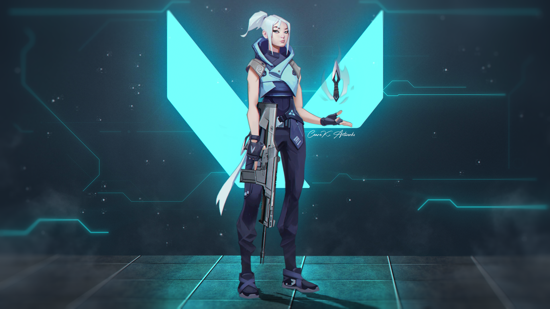 Valorant Jett Valorant Video Game Girls Weapon Standing Science Fiction Science Fiction Women Video Wallpaper:1920x1080