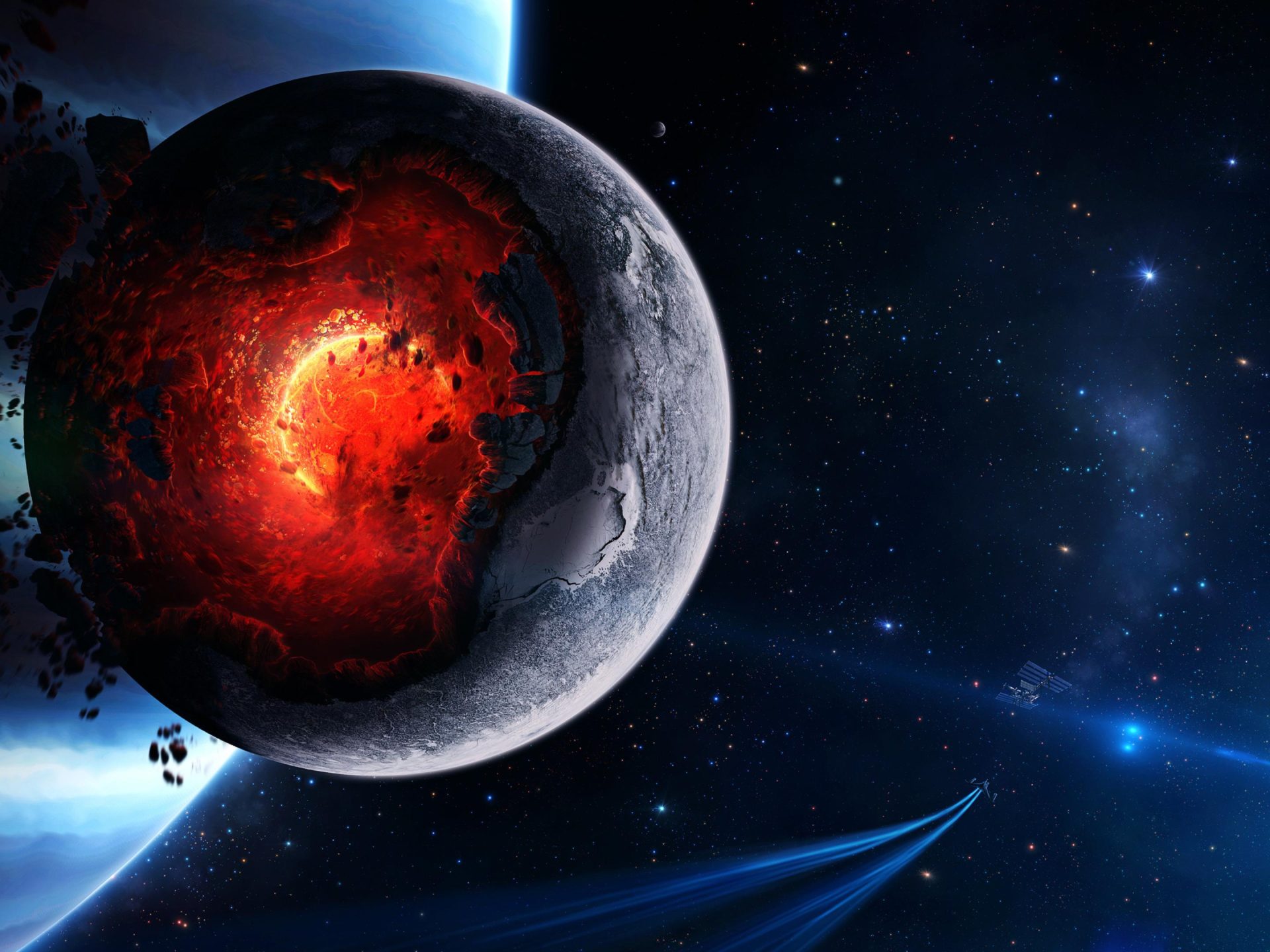 Space Cataclysm Planet Art Explosion Comets Ultra 3840x2160 HD Wallpaper, Wallpaper13.com