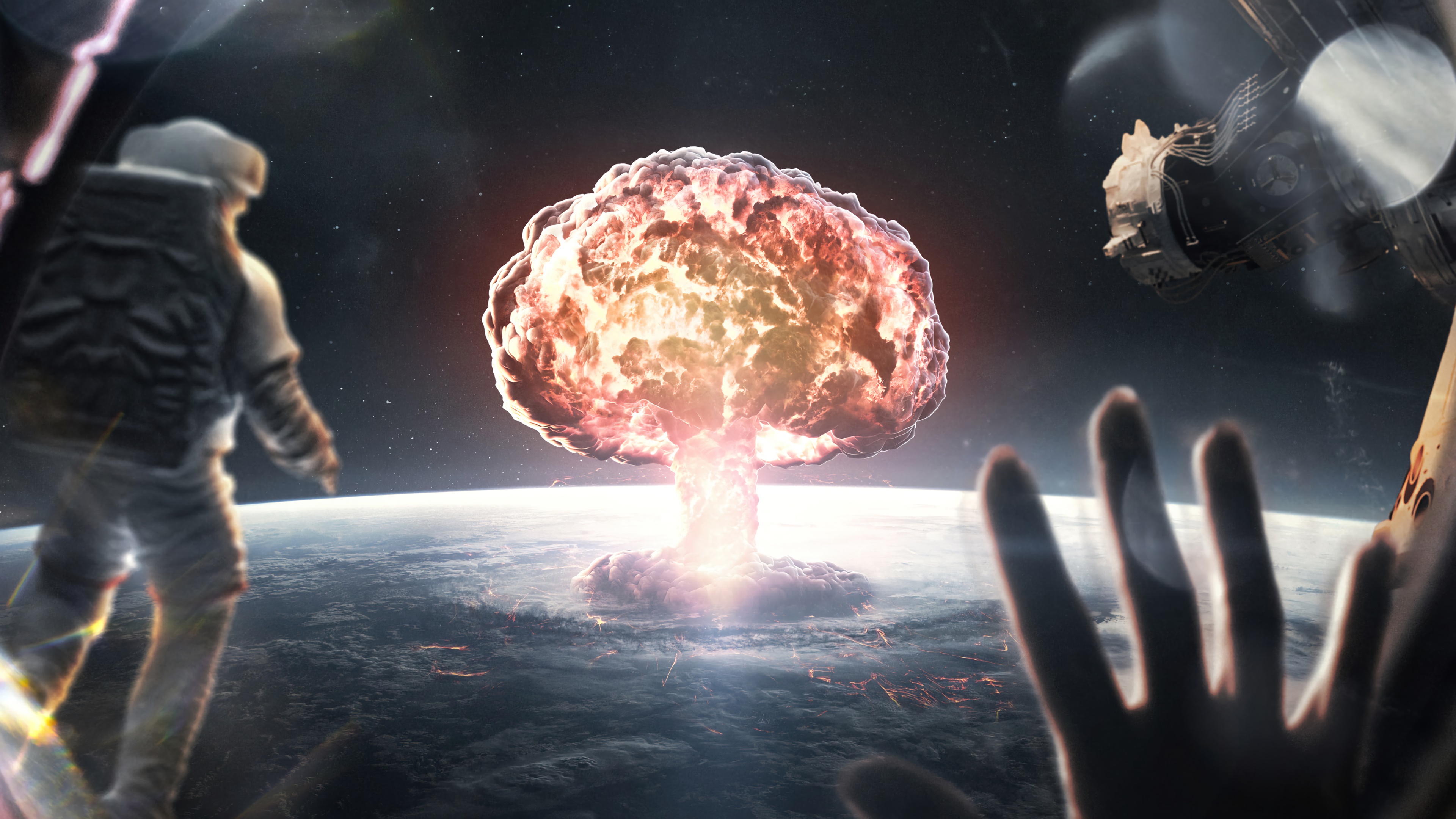 nuclear, explosion, astronaut, space, planet, 4k Gallery HD Wallpaper