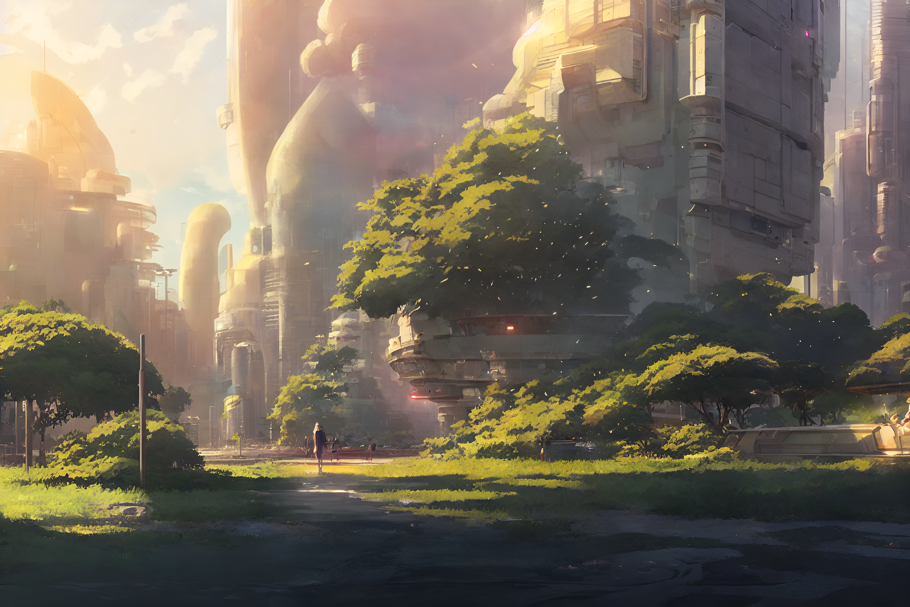 City 1B ( 4k wallpaper made with stable diffusion and esrgan, see comments for process)