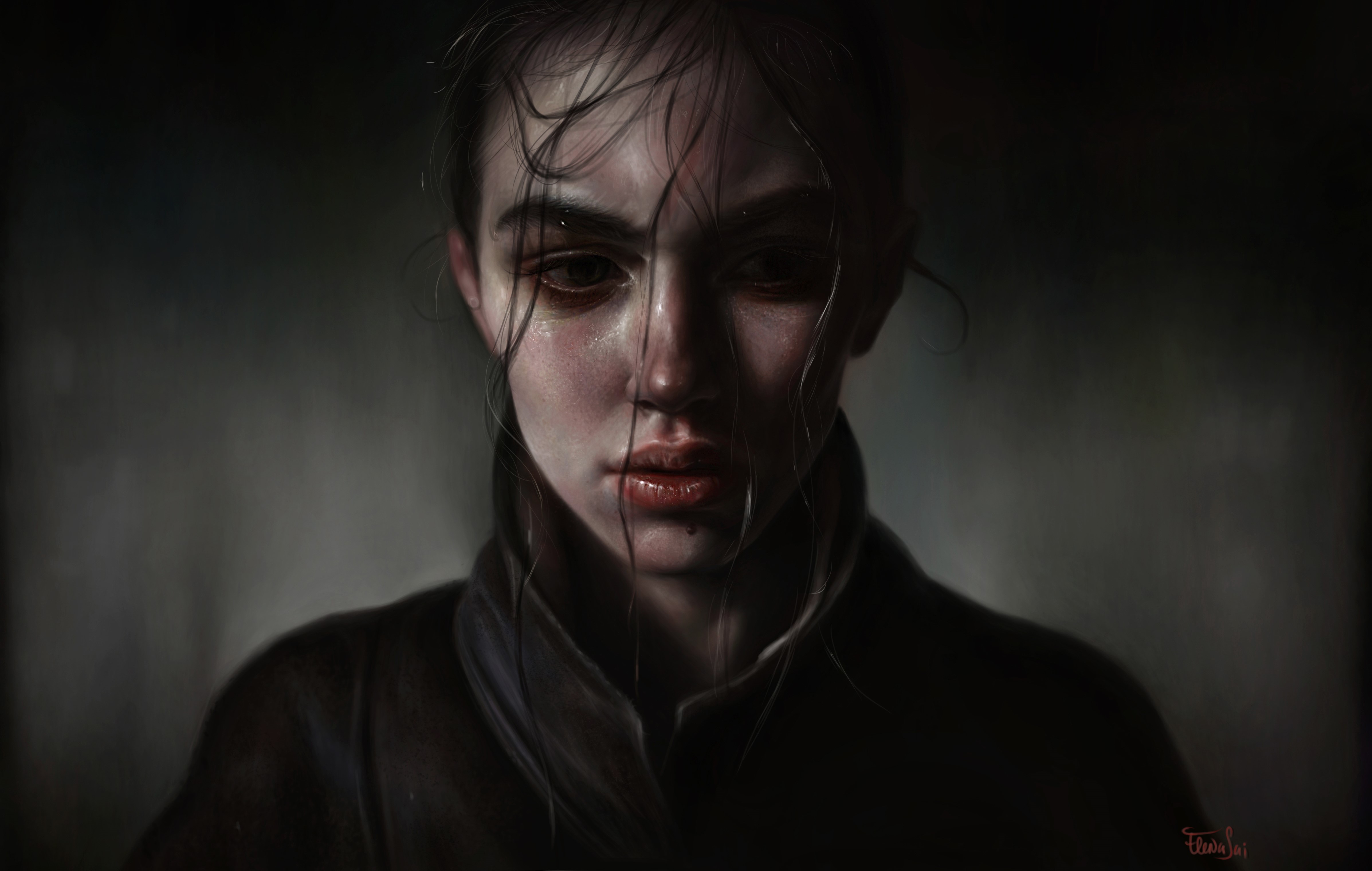 4K, realistic, dark, portrait, women, artwork, face Gallery HD Wallpaper