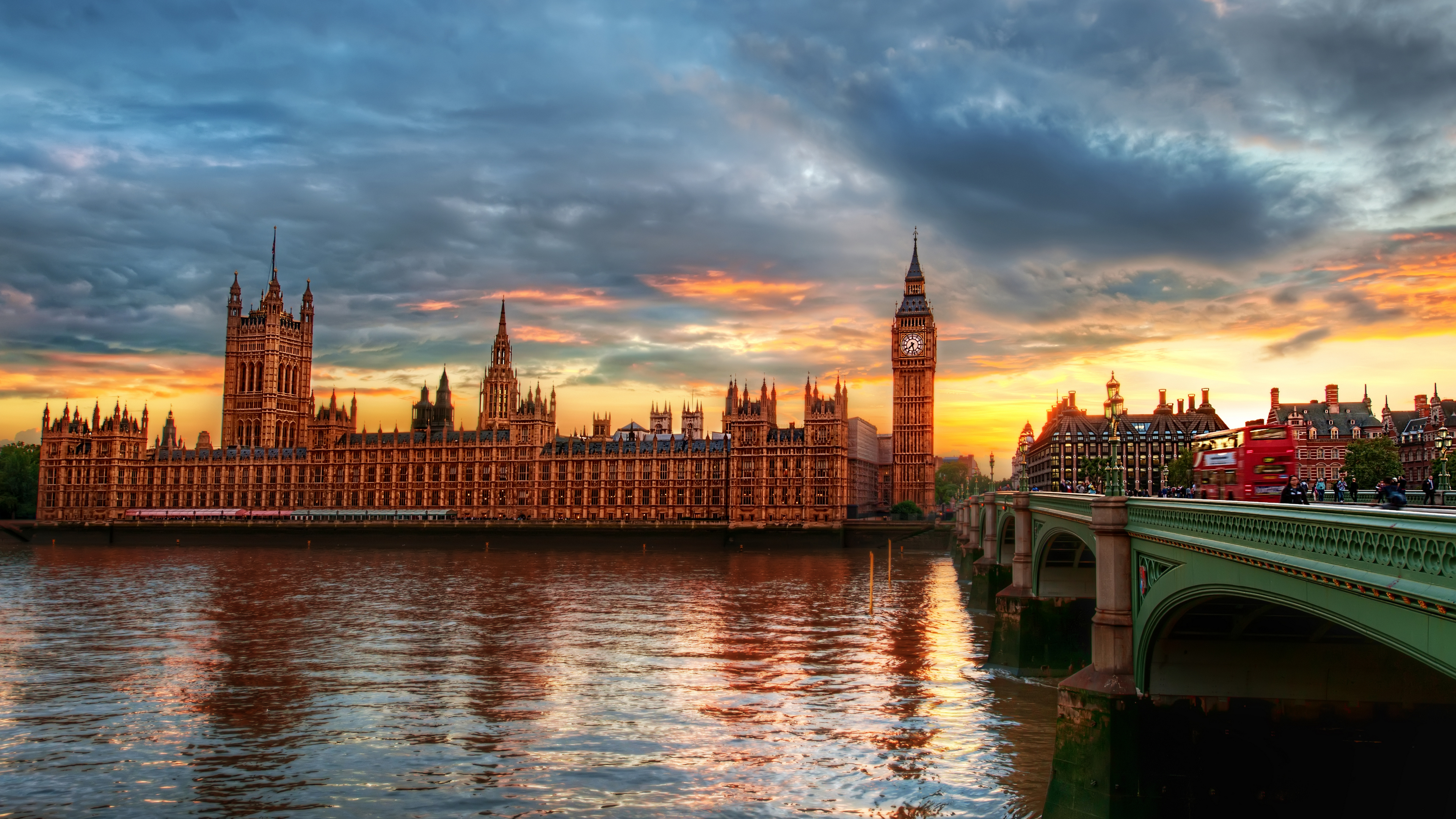 Wallpaper, Trey Ratcliff, photography, 4k, UK, England, London, cityscape, River Thames, Westminster, water, building, bridge, sunset glow 3840x2160