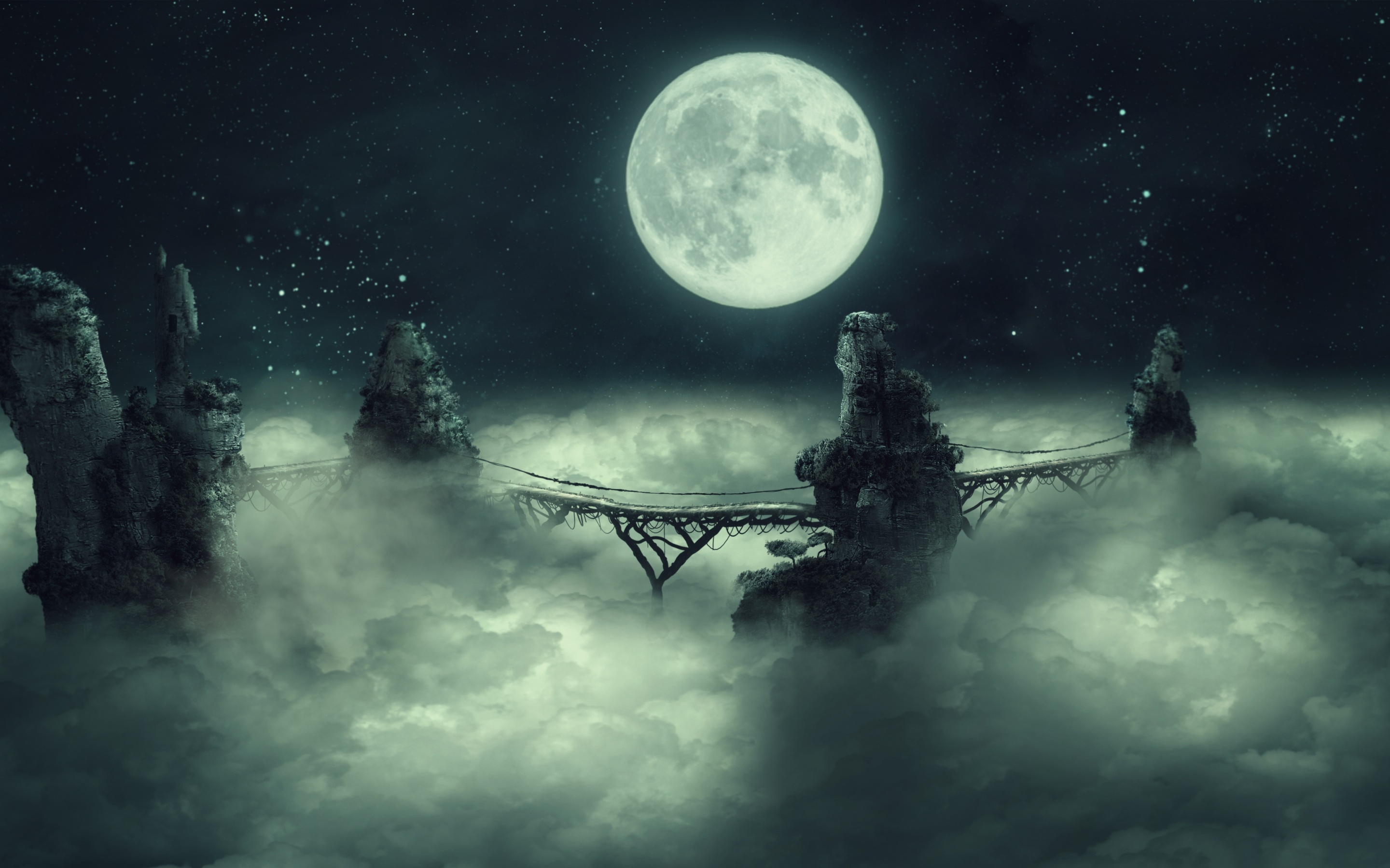 Full moon Wallpaper 4K, Dark Sky, Clouds