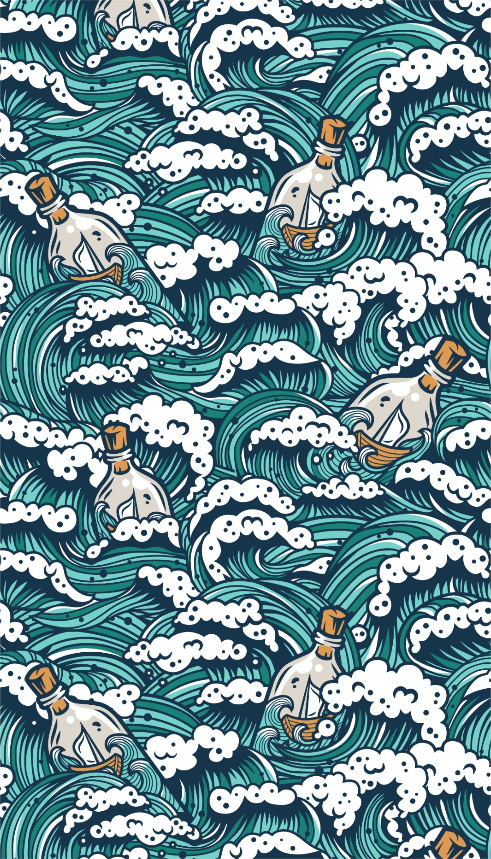 Pattern with sea or ocean wave for marine design. Pop art wallpaper, Scenery wallpaper, Cool wallpaper art