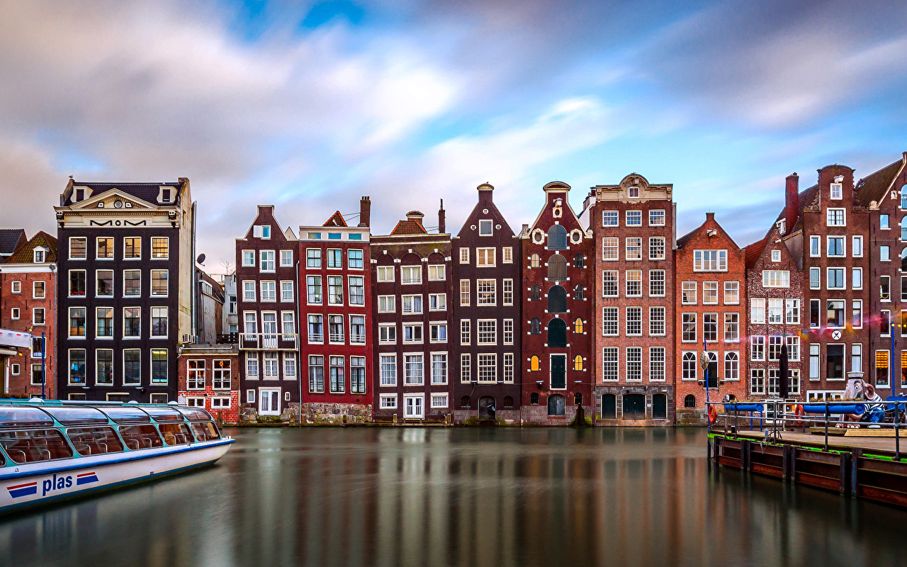Desktop Wallpaper Amsterdam Netherlands Canal Marinas Houses Cities