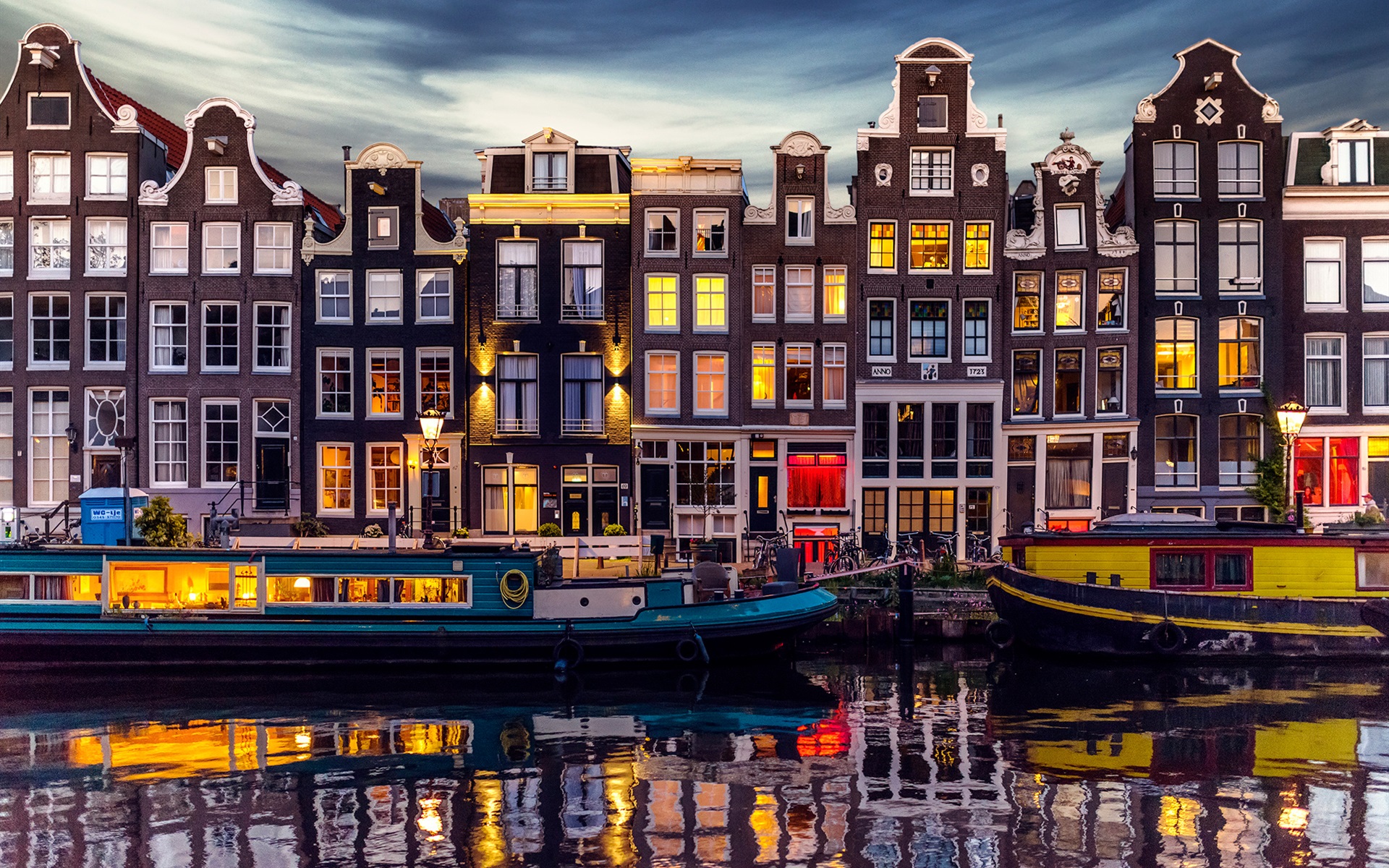 Wallpaper Amsterdam, Netherlands, beautiful night, river, houses, lights 1920x1200 HD Picture, Image