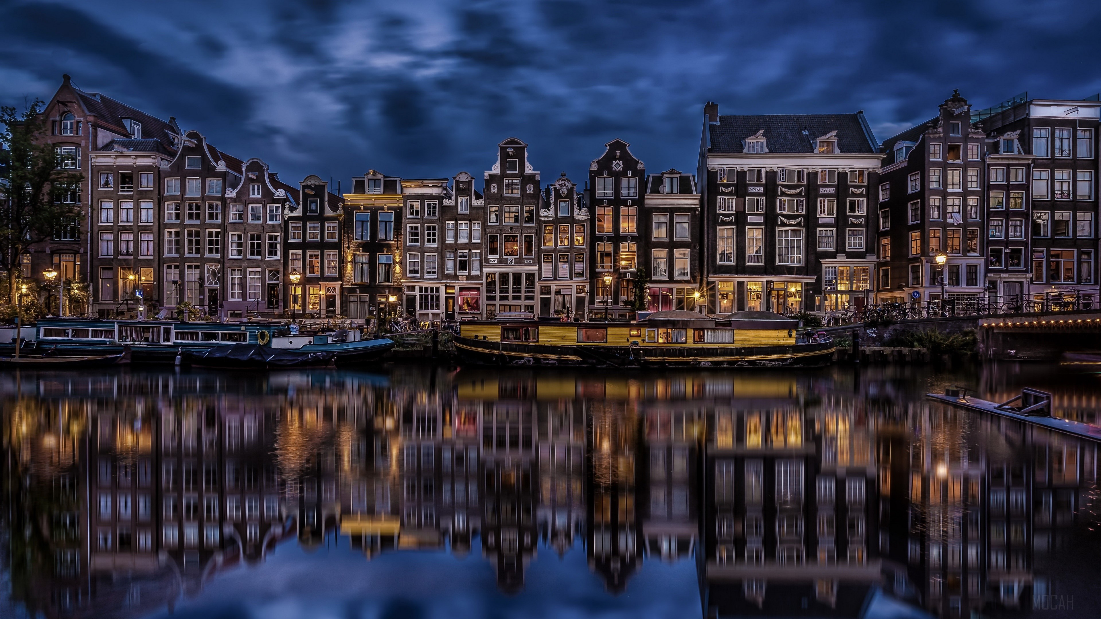 Amsterdam, Boat, Canal, House, Light, Netherlands, Night, Reflection 4k Gallery HD Wallpaper