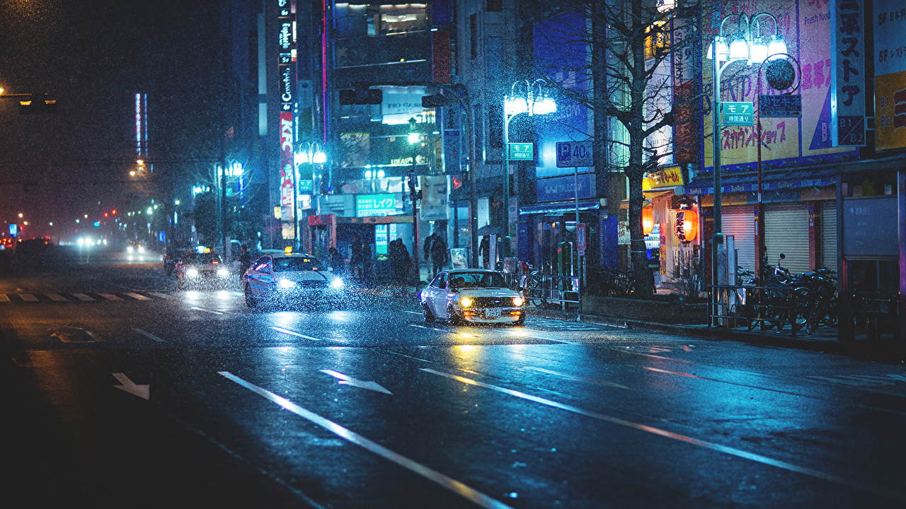 Picture Japan datsun Rain Street Night Cities