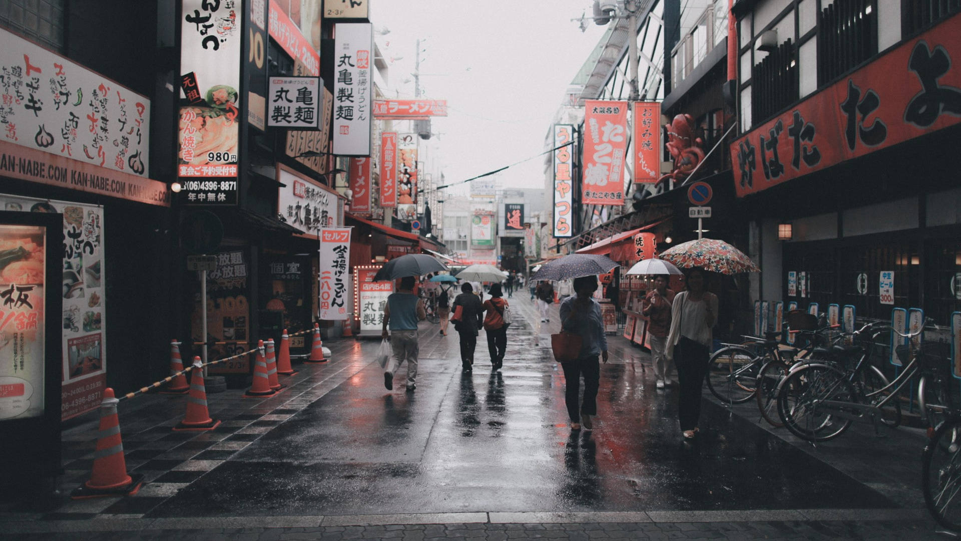 Download Rainy City Street In Japan Wallpaper