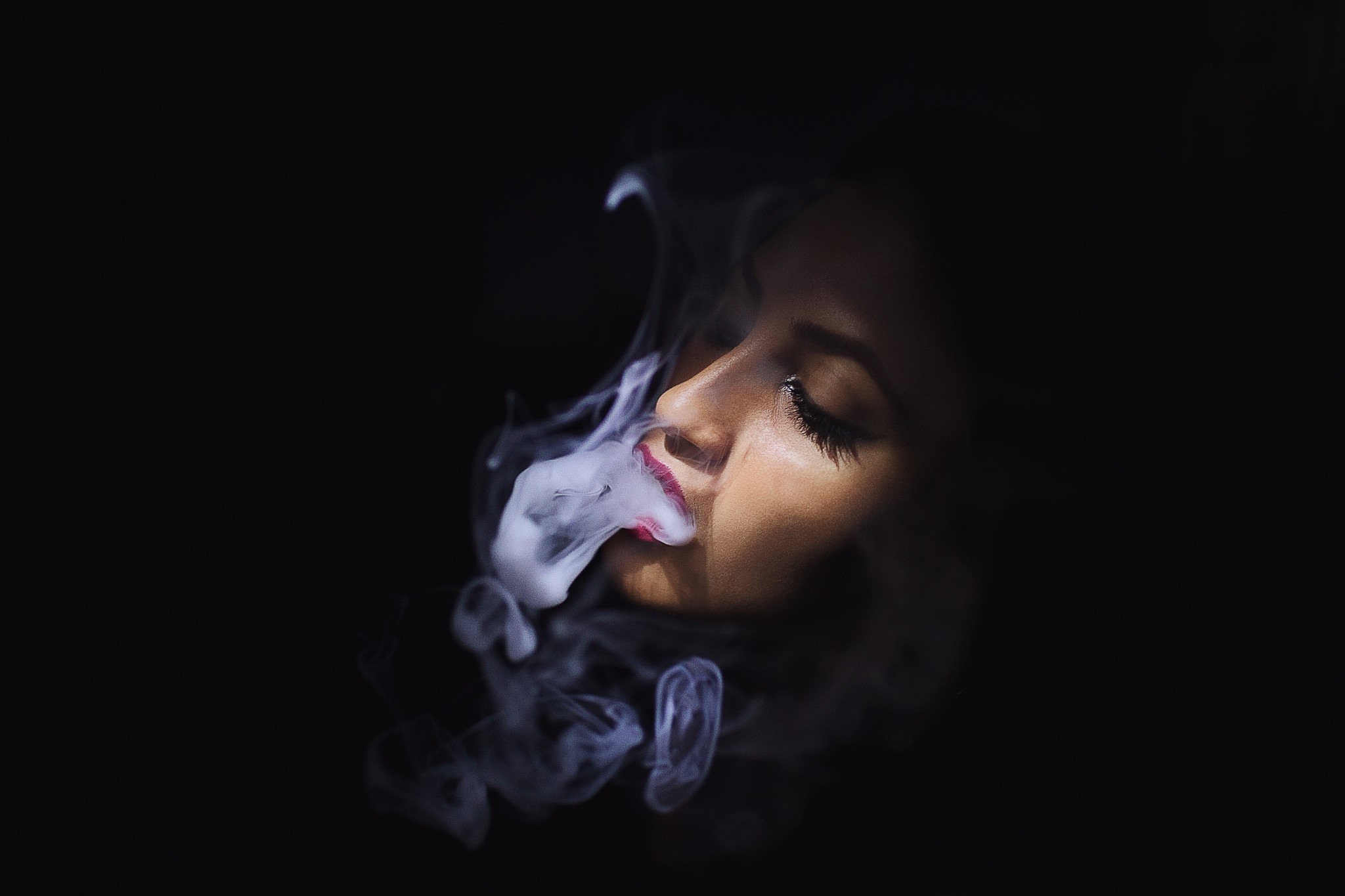 smoke, face, women, black background Gallery HD Wallpaper