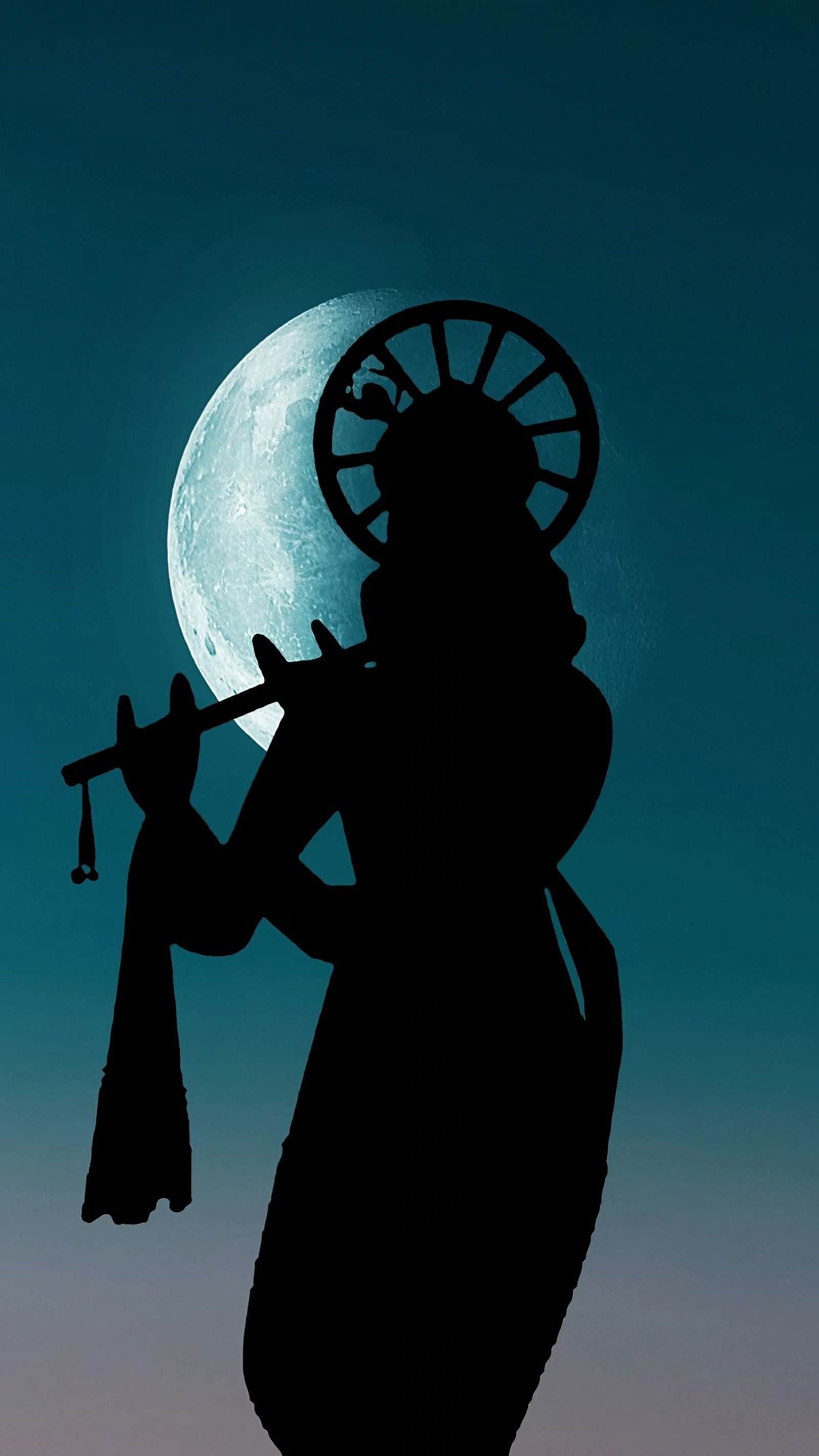 Krishna Silhouette With Moon Wallpaper Classic Krishna Wallpaper Digital Download