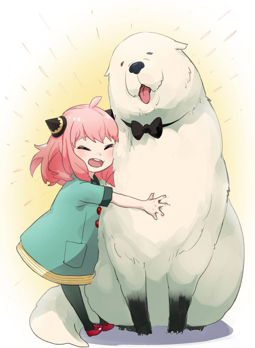 Download Spy X Family Anya Hugging Bond Wallpaper