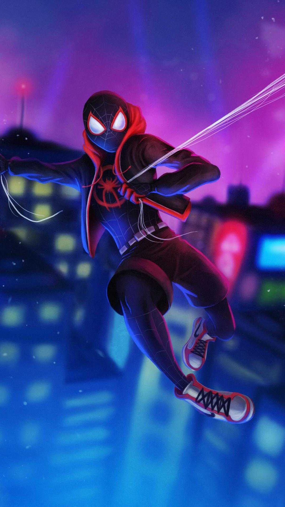 Miles Morales Wallpaper Discover more android, background, iphone, Lock Screen, phone wallpaper.. Spiderman cartoon, Marvel spiderman art, Marvel comics wallpaper