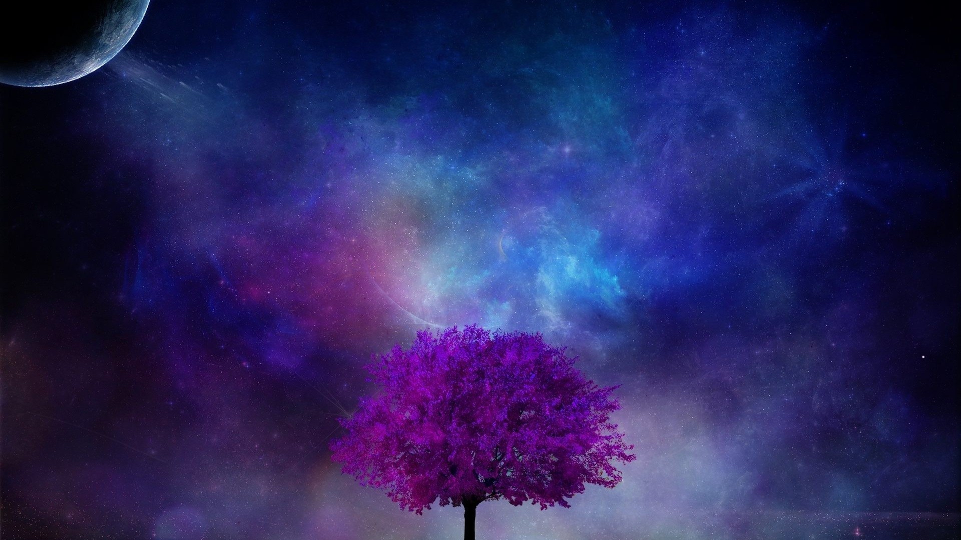 HD desktop wallpaper: Fantasy, Tree, Purple, Planet, Artistic, Cloud download free picture