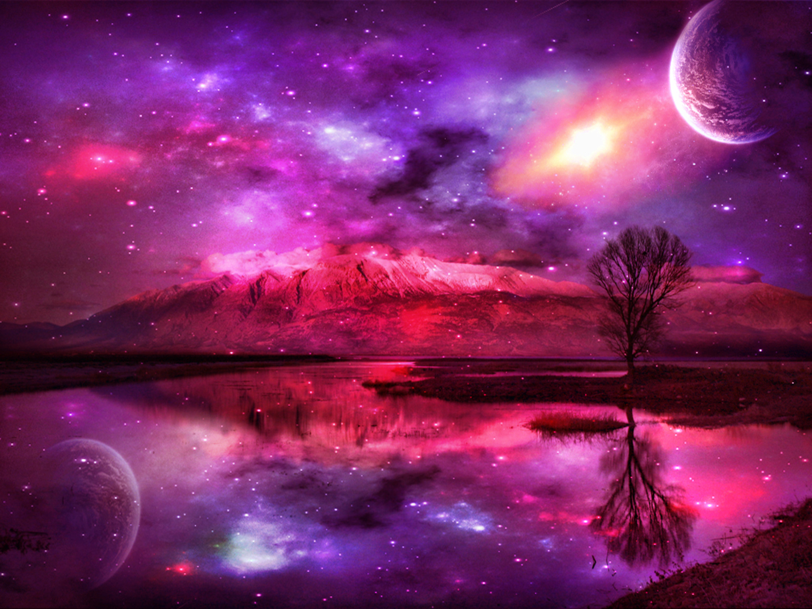 Mobile wallpaper: Purple, Fantasy, Lake, Moon, Landscape, 246975 download the picture for free