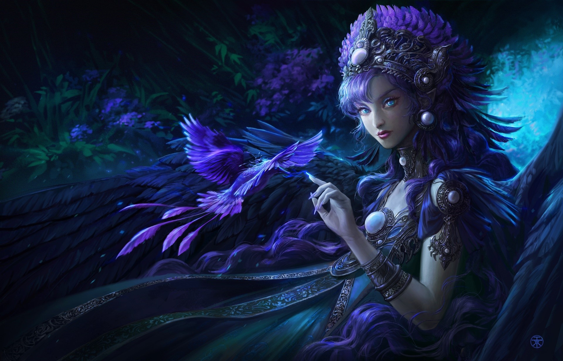 purple, fantasy art, fantasy girl, blue, dark Gallery HD Wallpaper