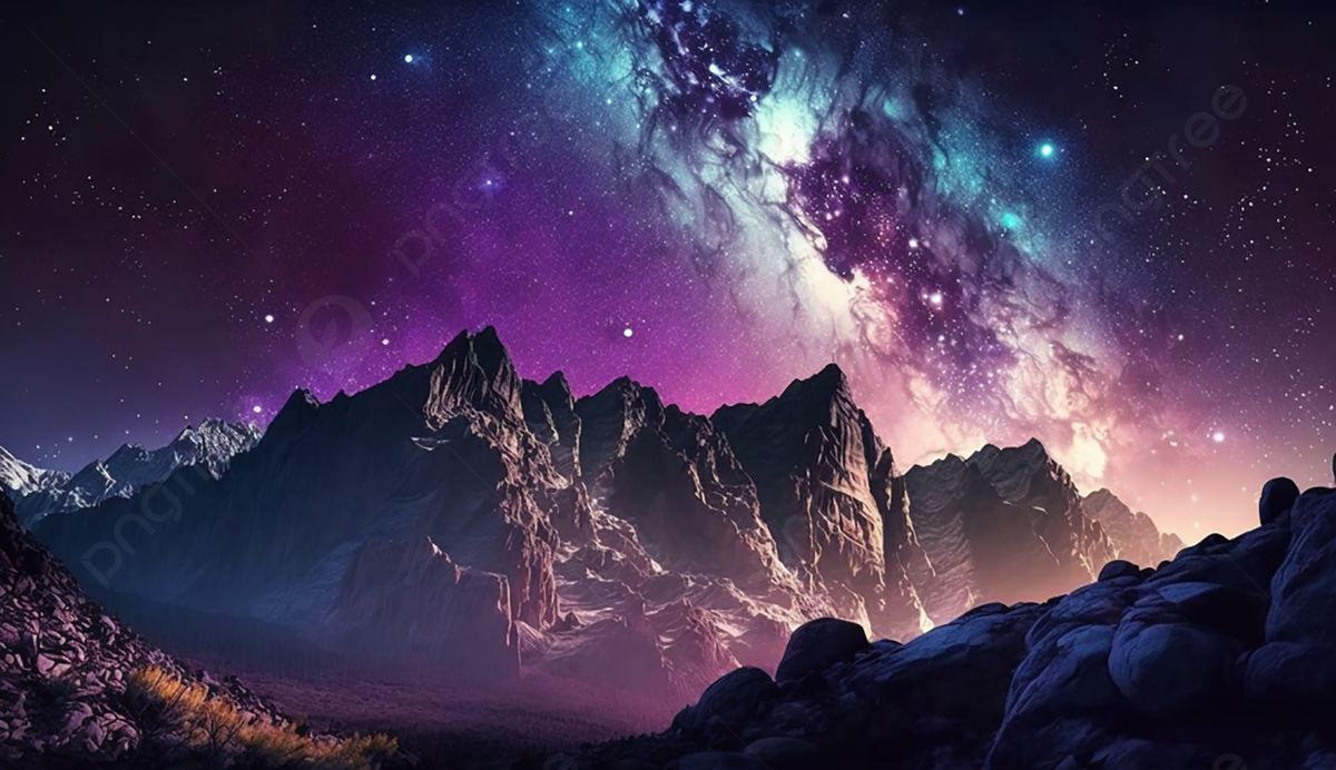 Starry Sky Mountains Purple Fantasy Background, Purple Starry Sky, Mountain Range, Starry Sky Background Image And Wallpaper for Free Download