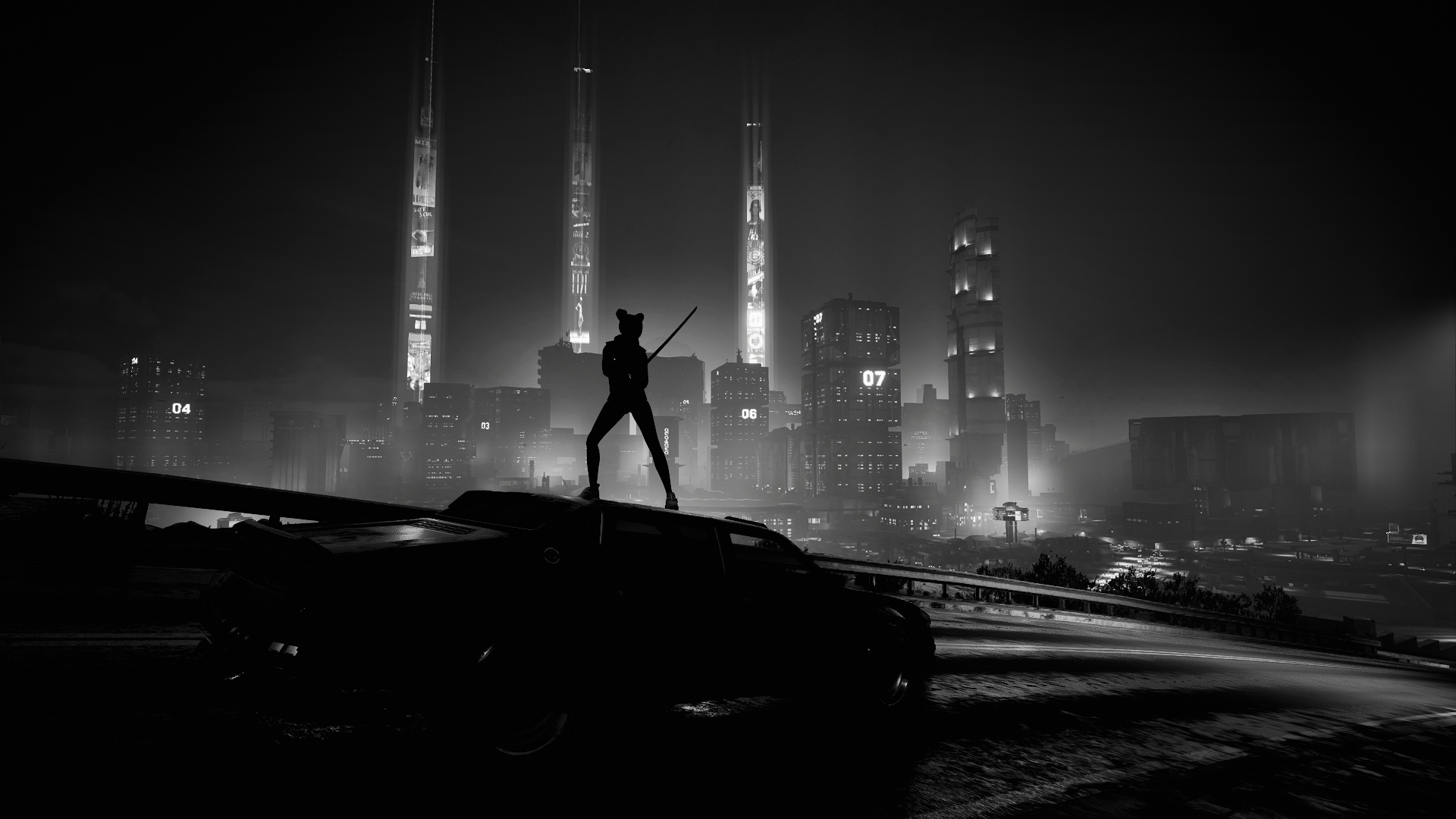 Wallpaper Cyberpunk, Cyberpunk 2077, Cyberpunk 2020, Night, Black and White, Background Free Image