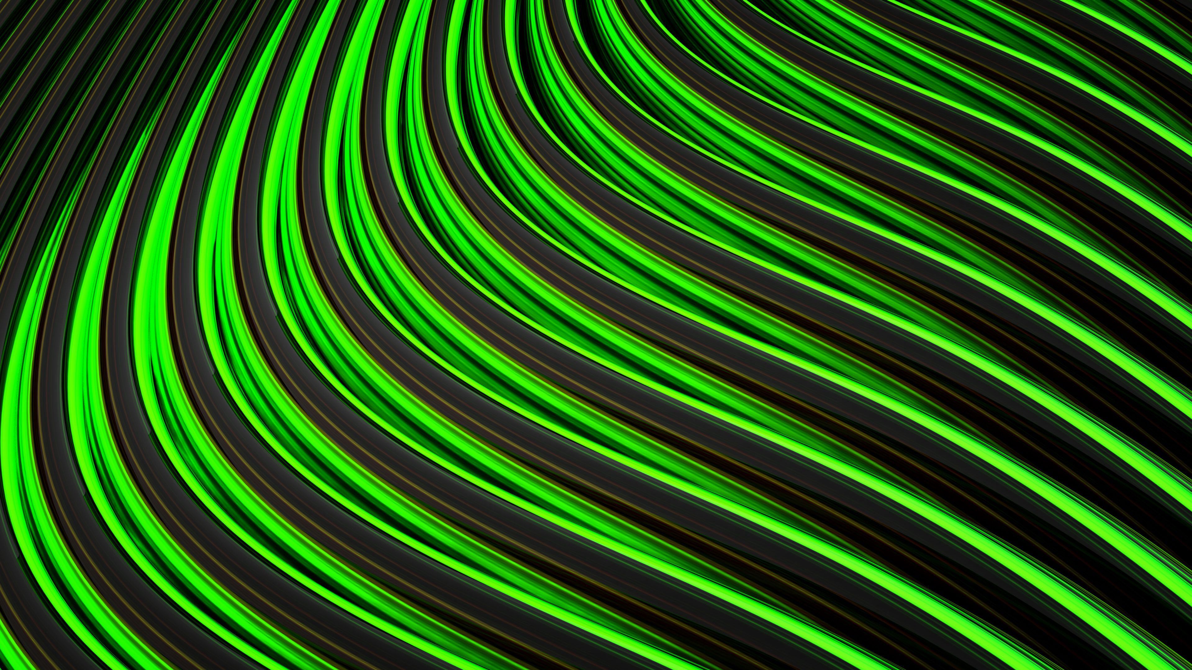 Wallpaper / lines, stripes, sinuosity, green, black, 4k free download
