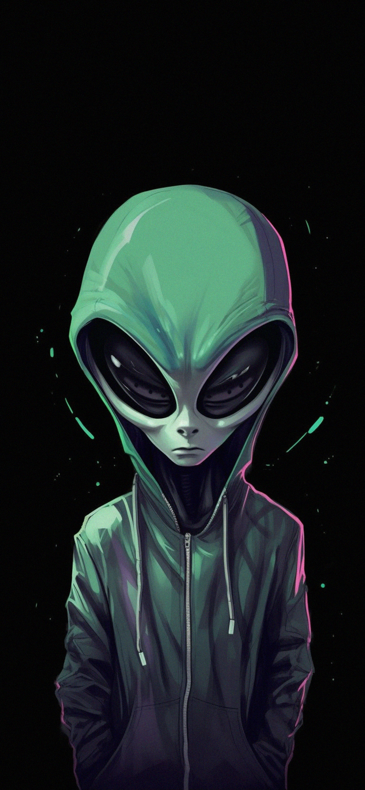 Hooded Green Alien Black Wallpaper