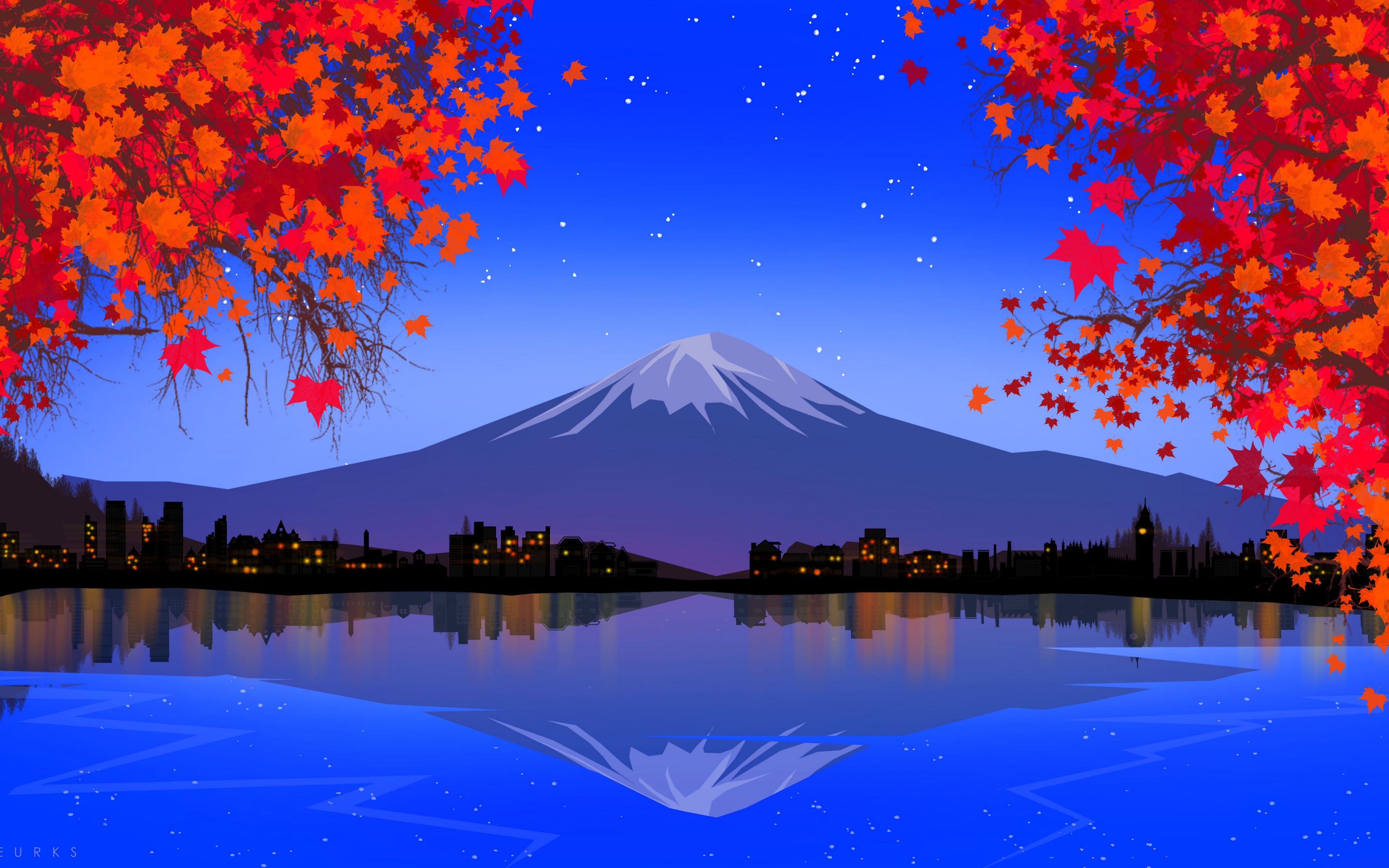 Download wallpaper 3840x2400 fuji, mountain, lake, art 4k ultra HD 16:10 HD background