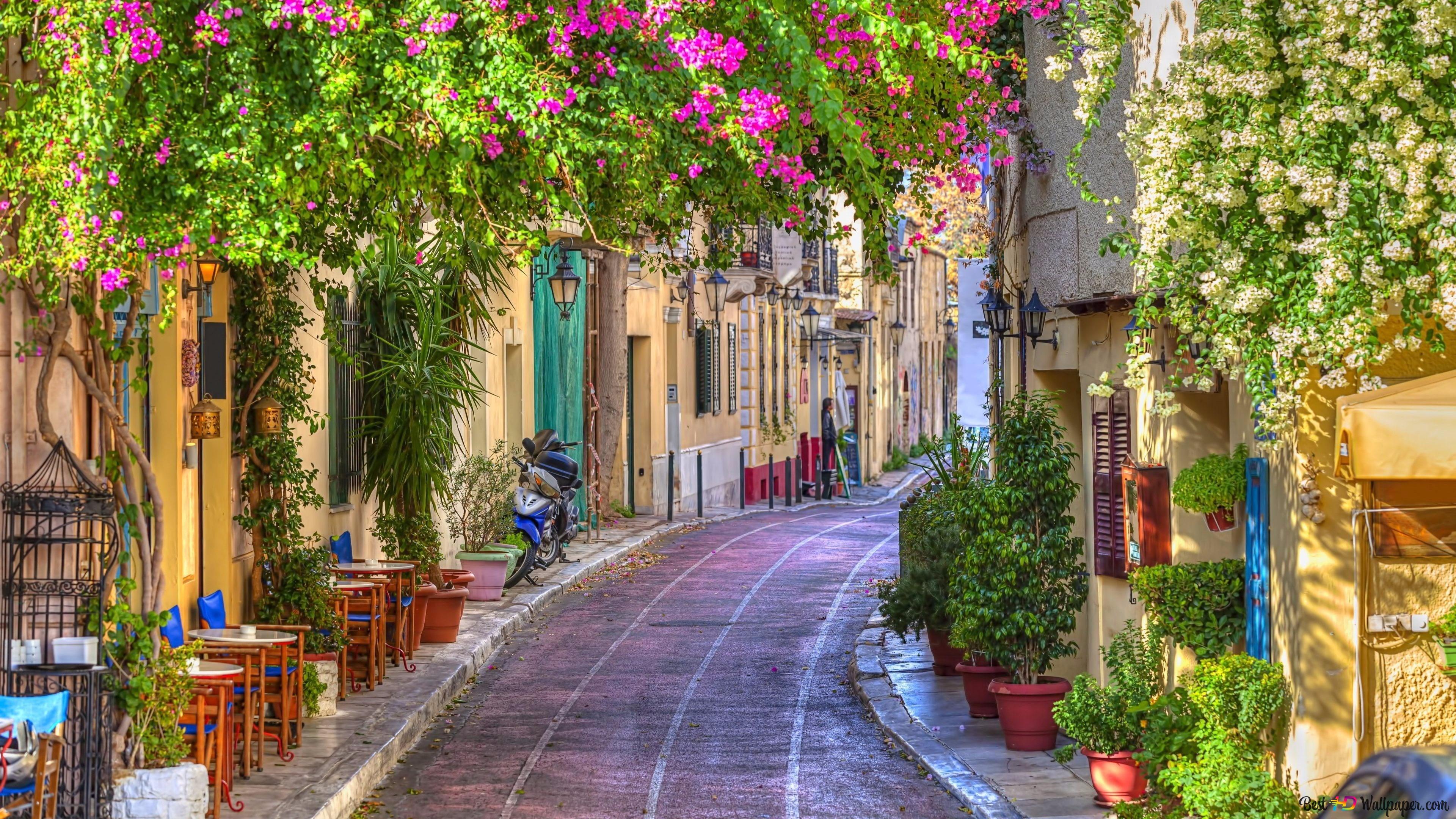 Side Street in Athens, Greece 4K wallpaper download