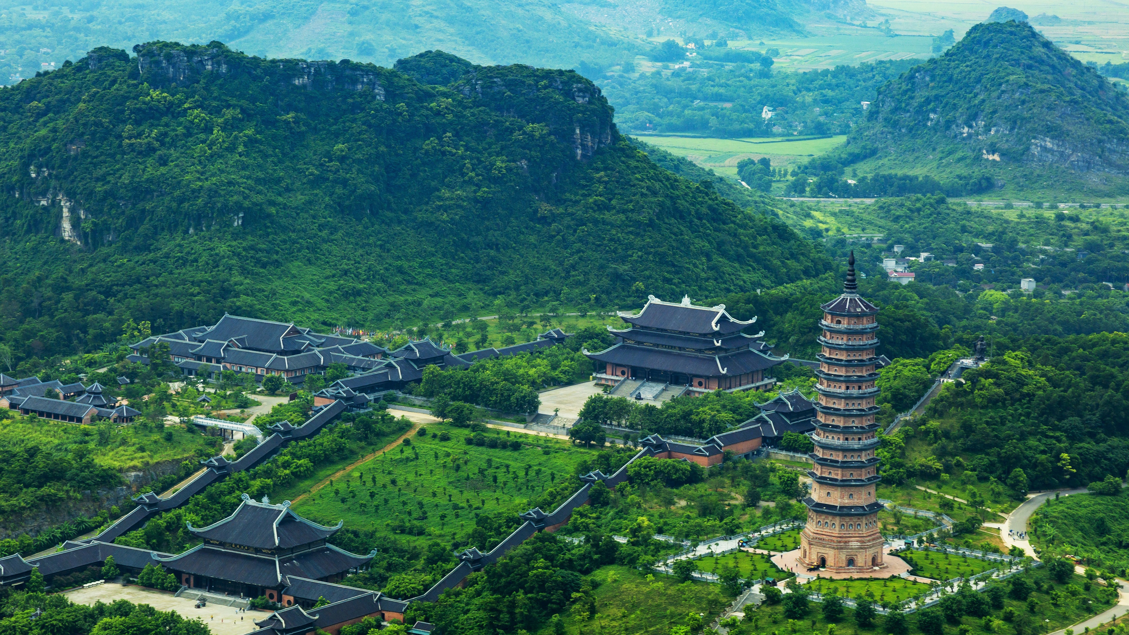Wallpaper Trang An, Vietnam, mountains, trees, tower, buildings 3840x2160 UHD 4K Picture, Image