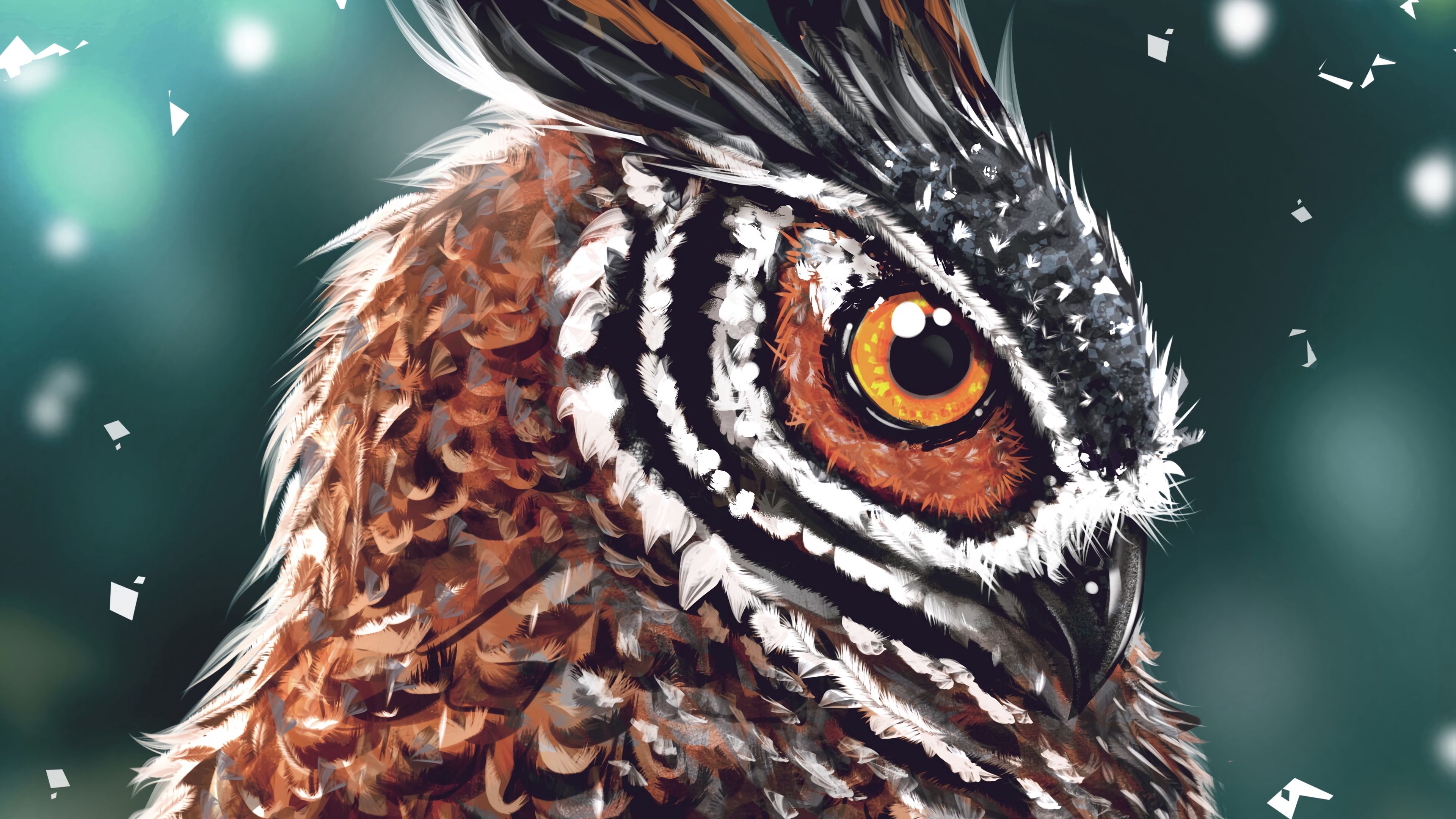 Download wallpaper 3840x2160 owl, bird, art, head, eye, beak 4k uhd 16:9 HD background