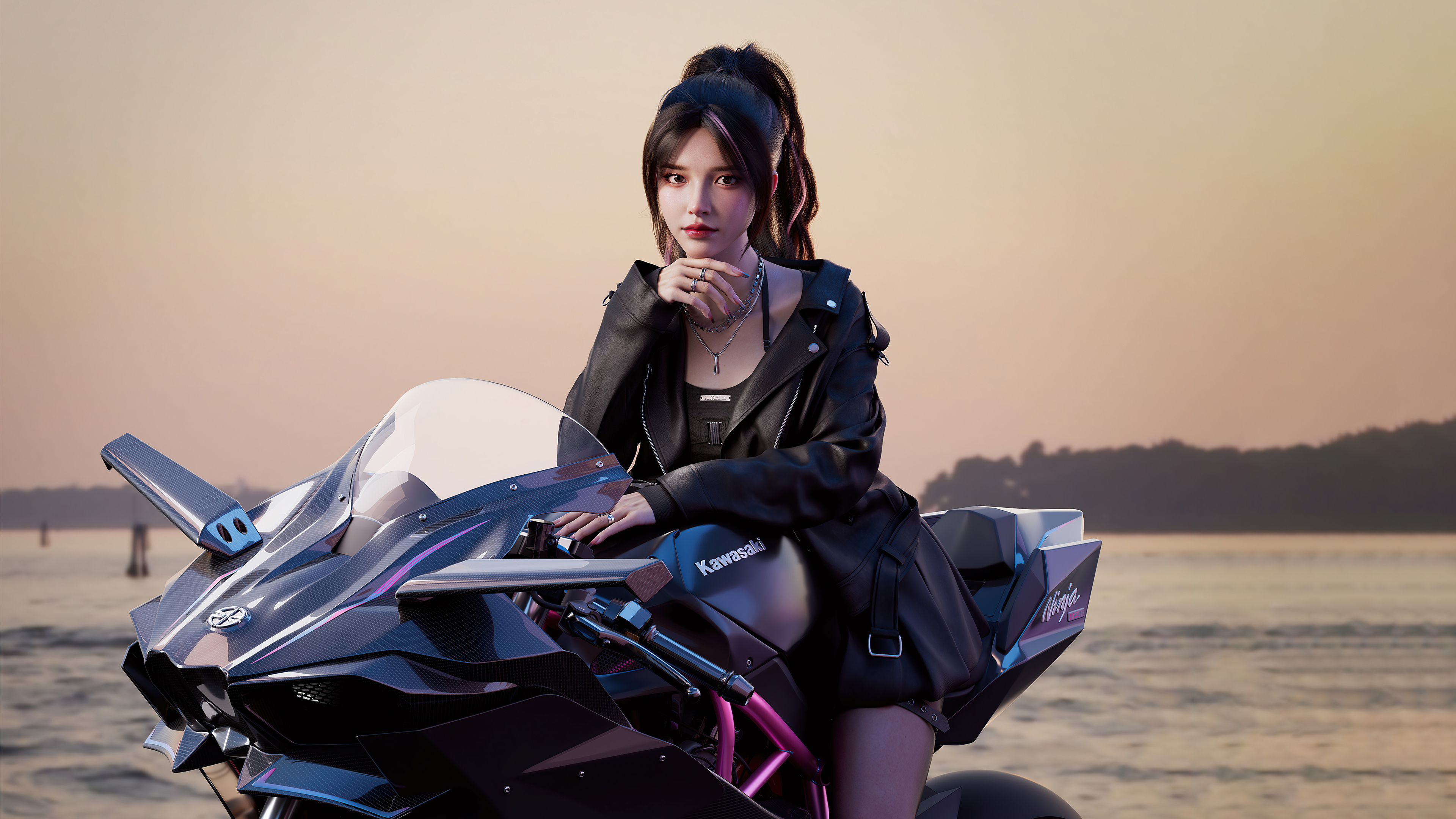 Wallpaper, 4k, motorcycle, women, Asia, modern 3840x2160